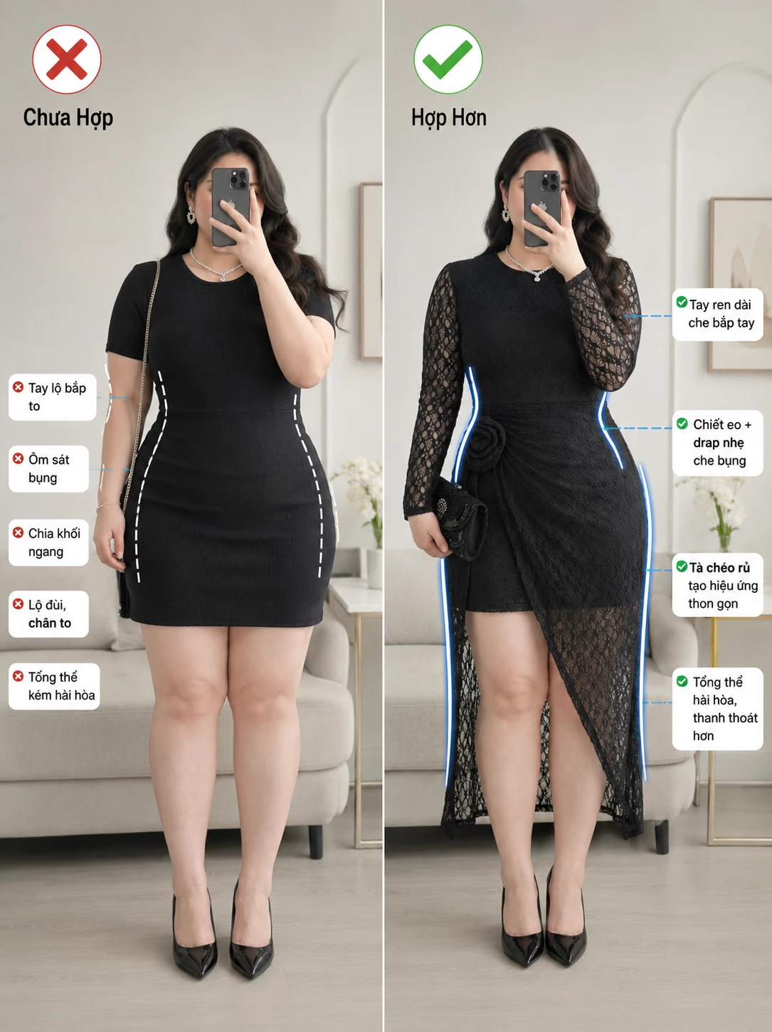 So sánh đầm ren dáng dài bigsize V-DA226 giúp dáng hài hòa hơn