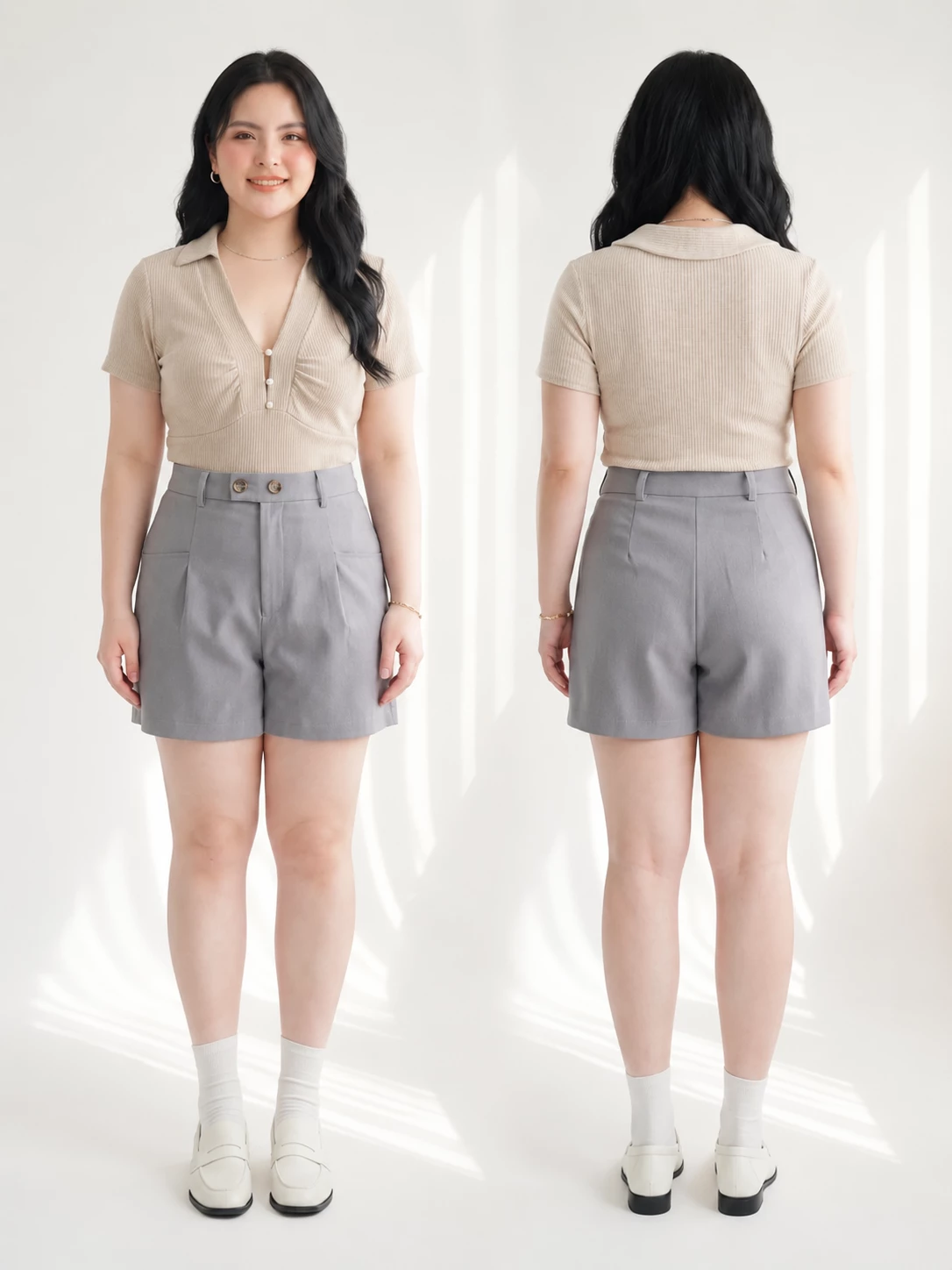 Ảnh mô tả điểm nổi bật quần short 2 nút bigsize V-QS014 màu xám