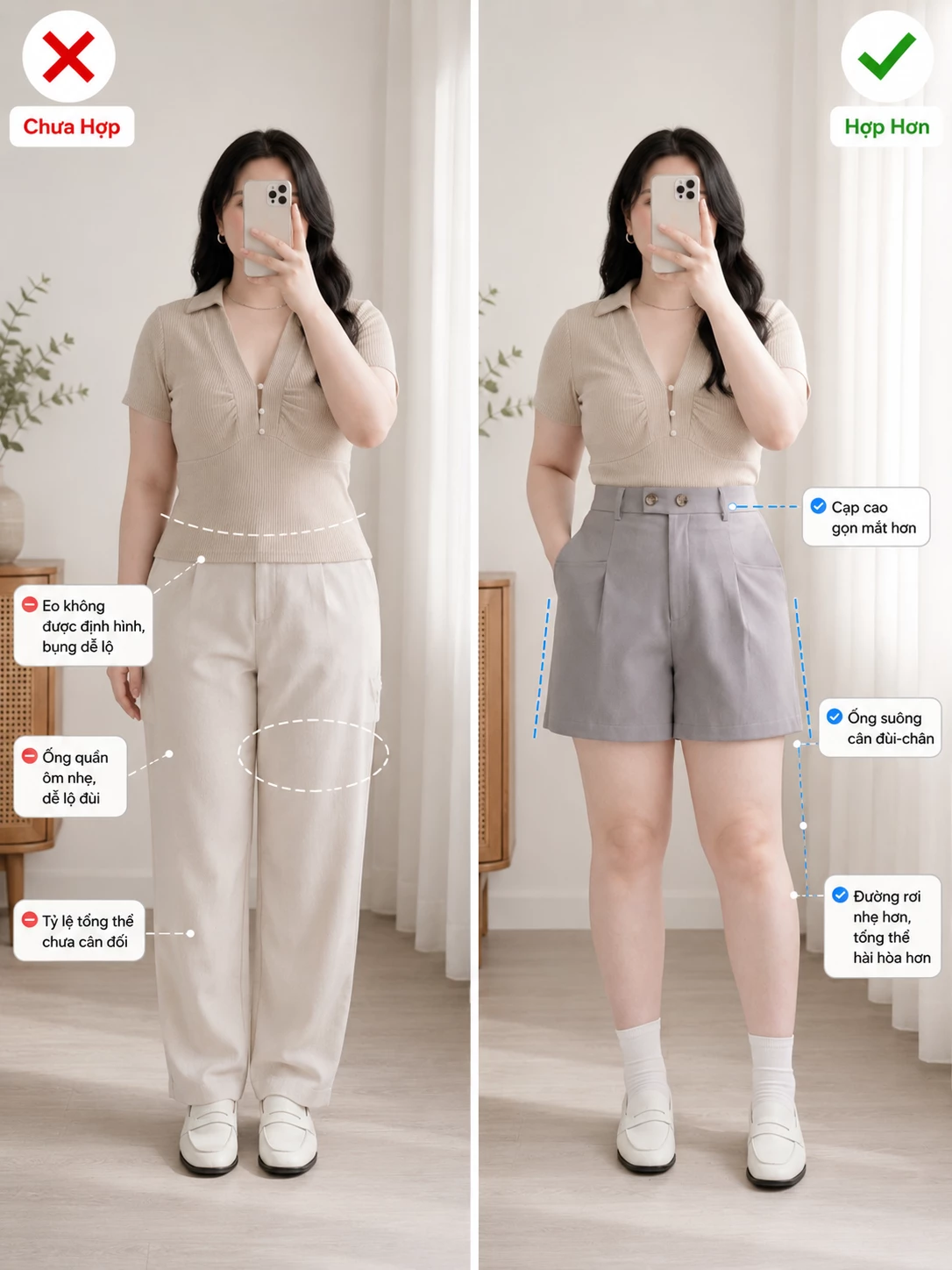 Gợi ý mặc quần short bigsize cạp cao V-QS014 hợp dáng hơn