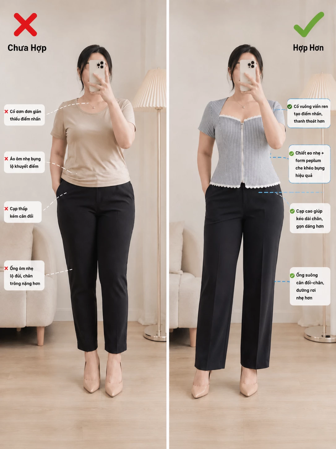 Guide to pairing the AK107 oversized striped shirt with high-waisted pants for a more balanced look.