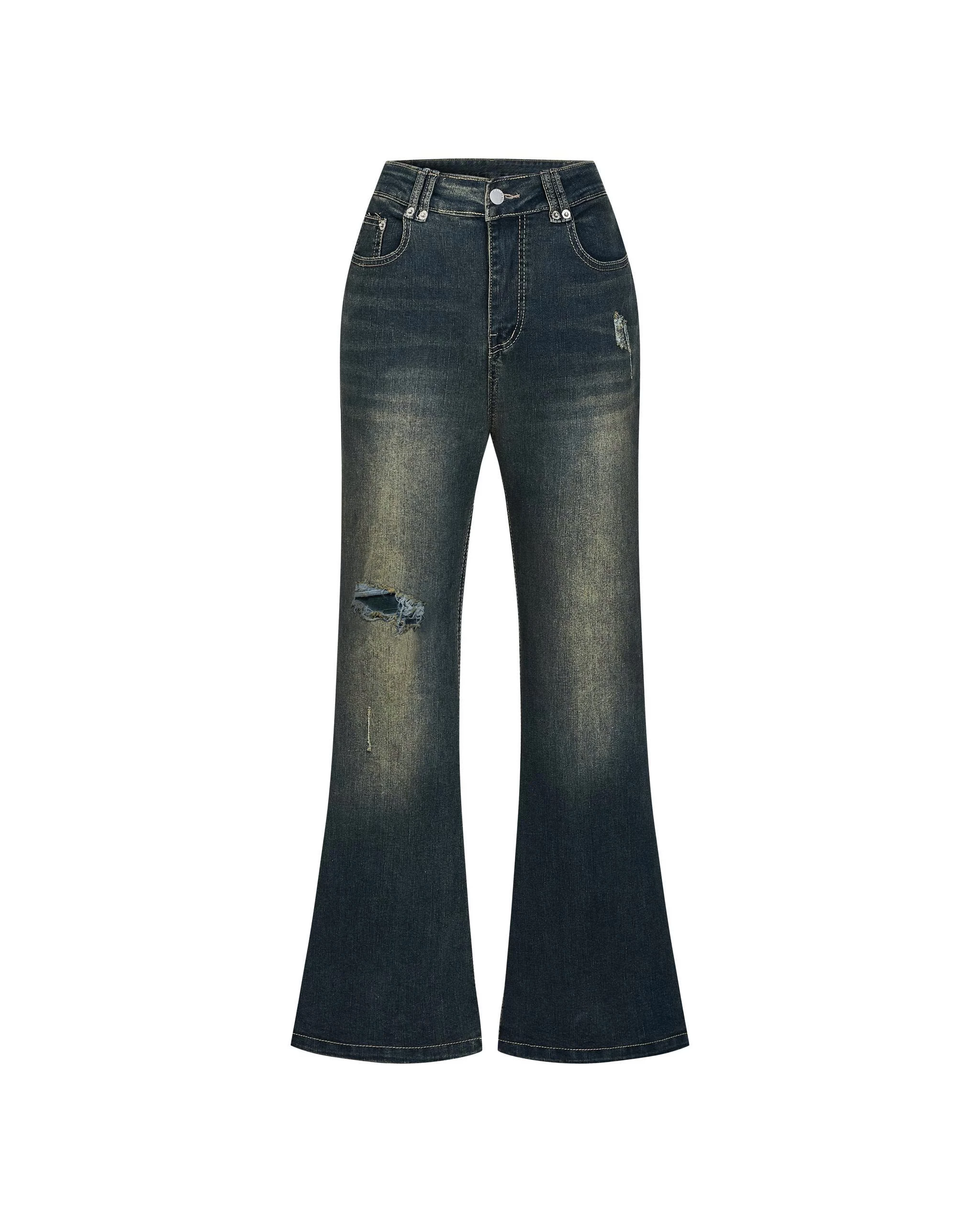 Quần jean ống loe bigsize V-QJ341 mặt trước cạp cao xanh denim wash