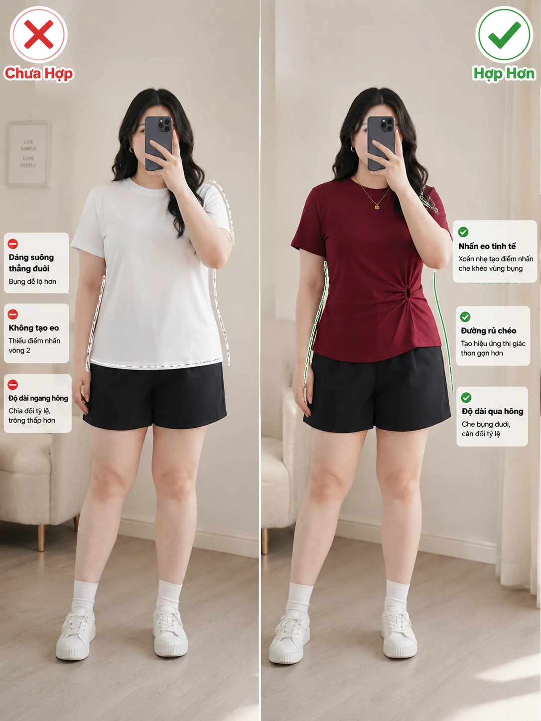 Áo thun khoét eo bigsize V-AK116 phối quần lưng cao gọn dáng