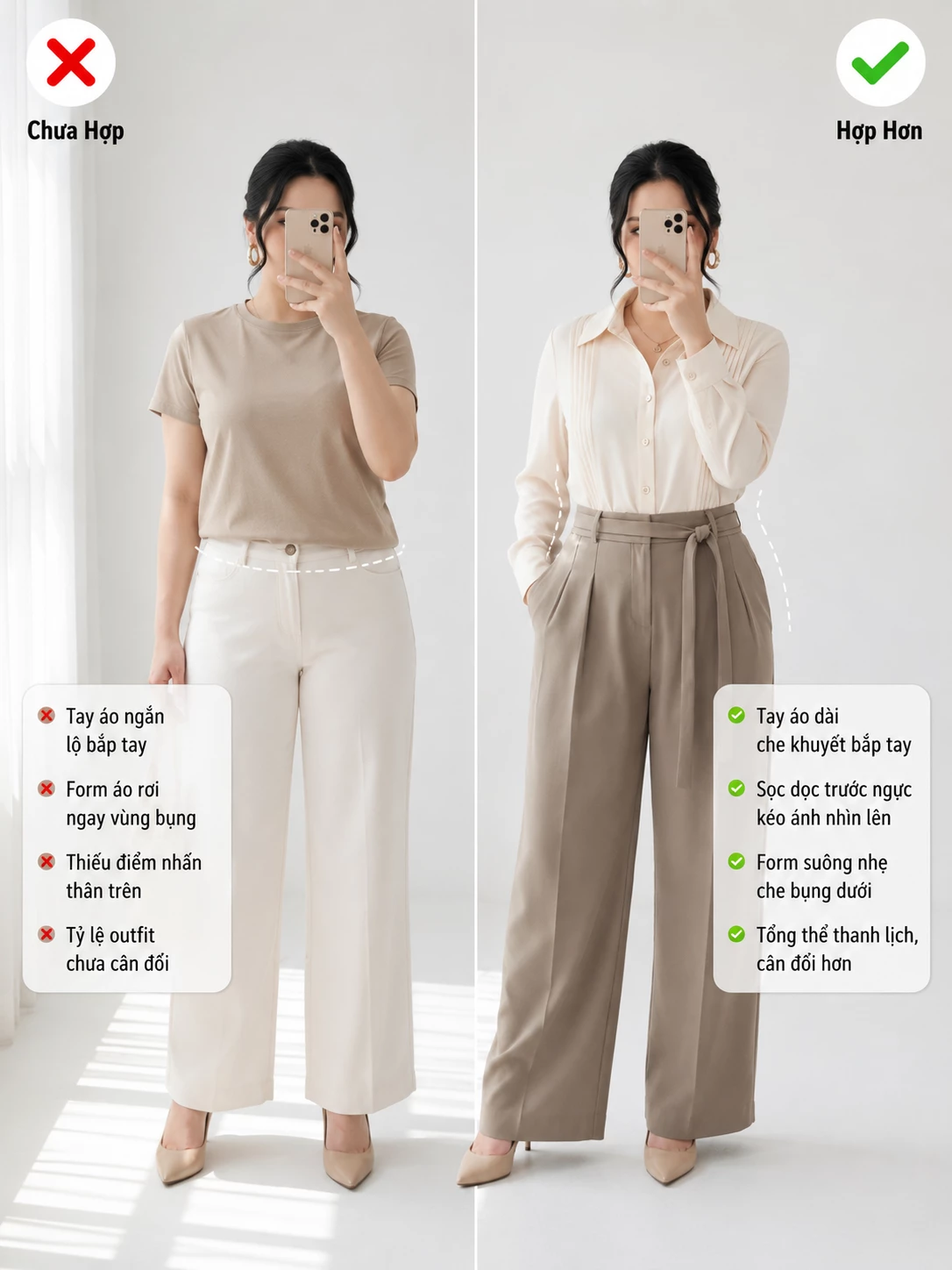 Ảnh tư vấn form áo sơ mi bigsize tay dài xếp ly ngực cho dáng đầy đặn
