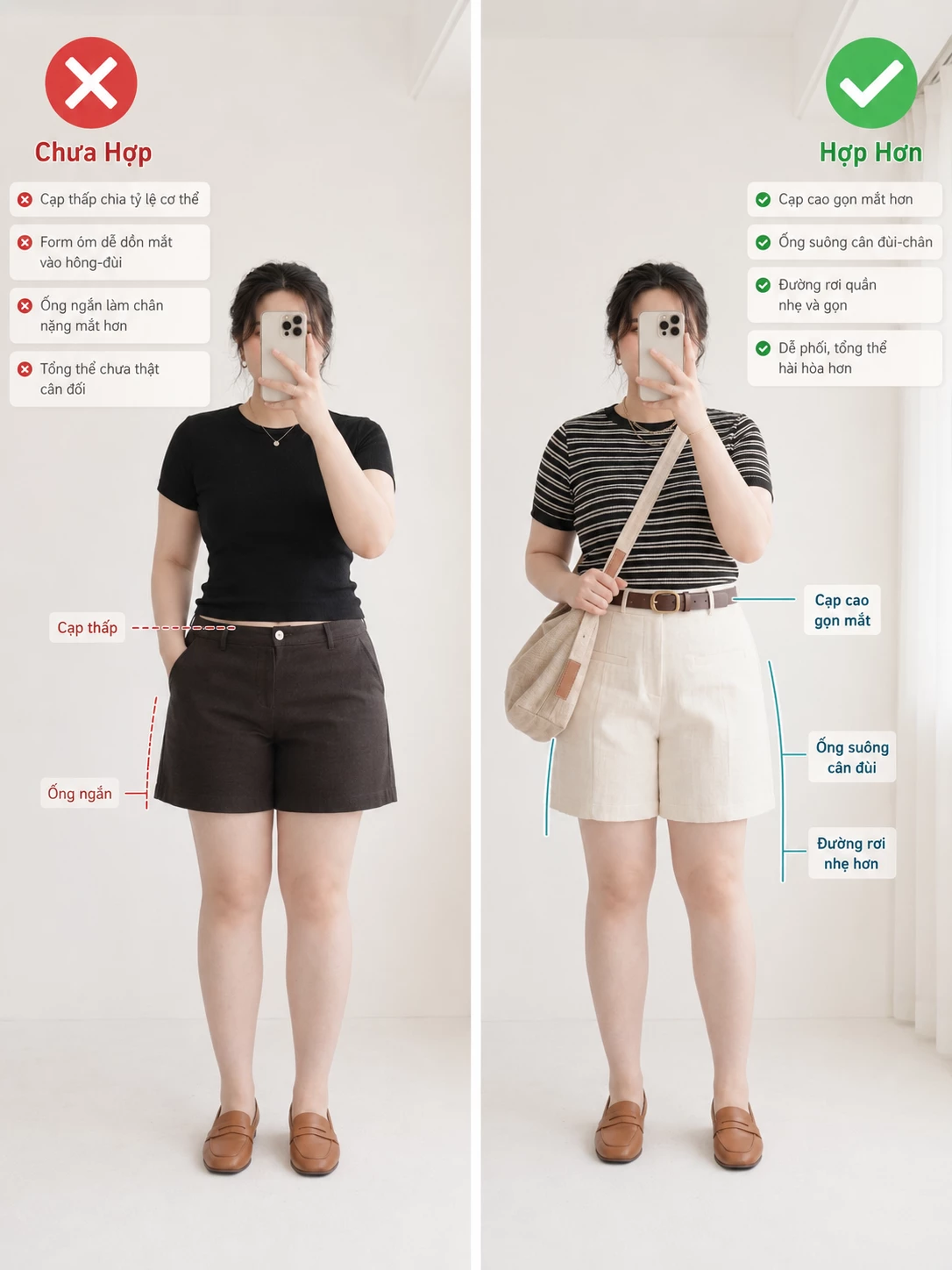 Gợi ý mặc quần short bigsize màu kem V-QS013 hợp dáng chubby