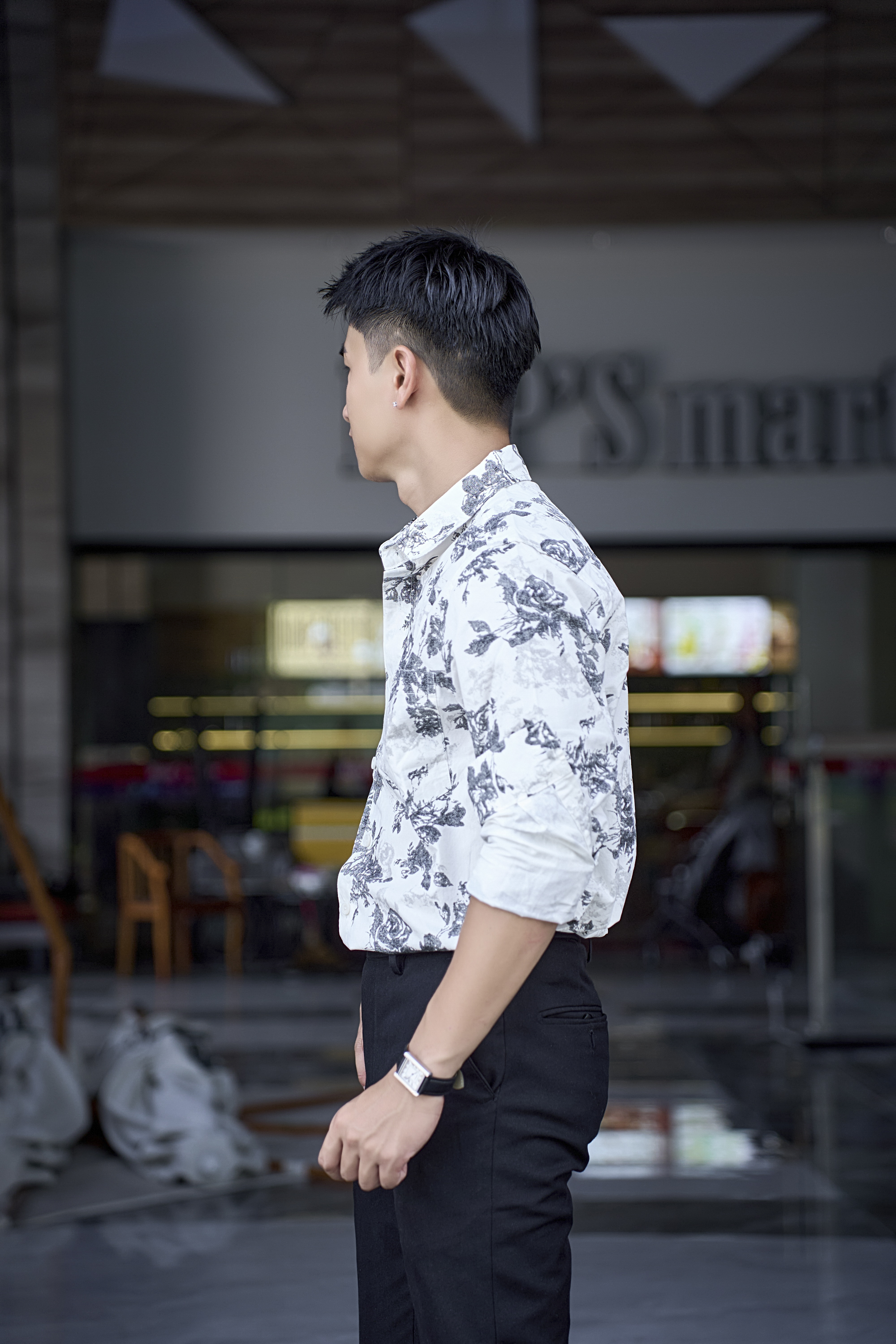 SA109 - Áo Sơ Mi Nam Tay Dài Phong Cách Nhật Bản In Hoa Đen Trắng Thời Trang_thumbnail_3