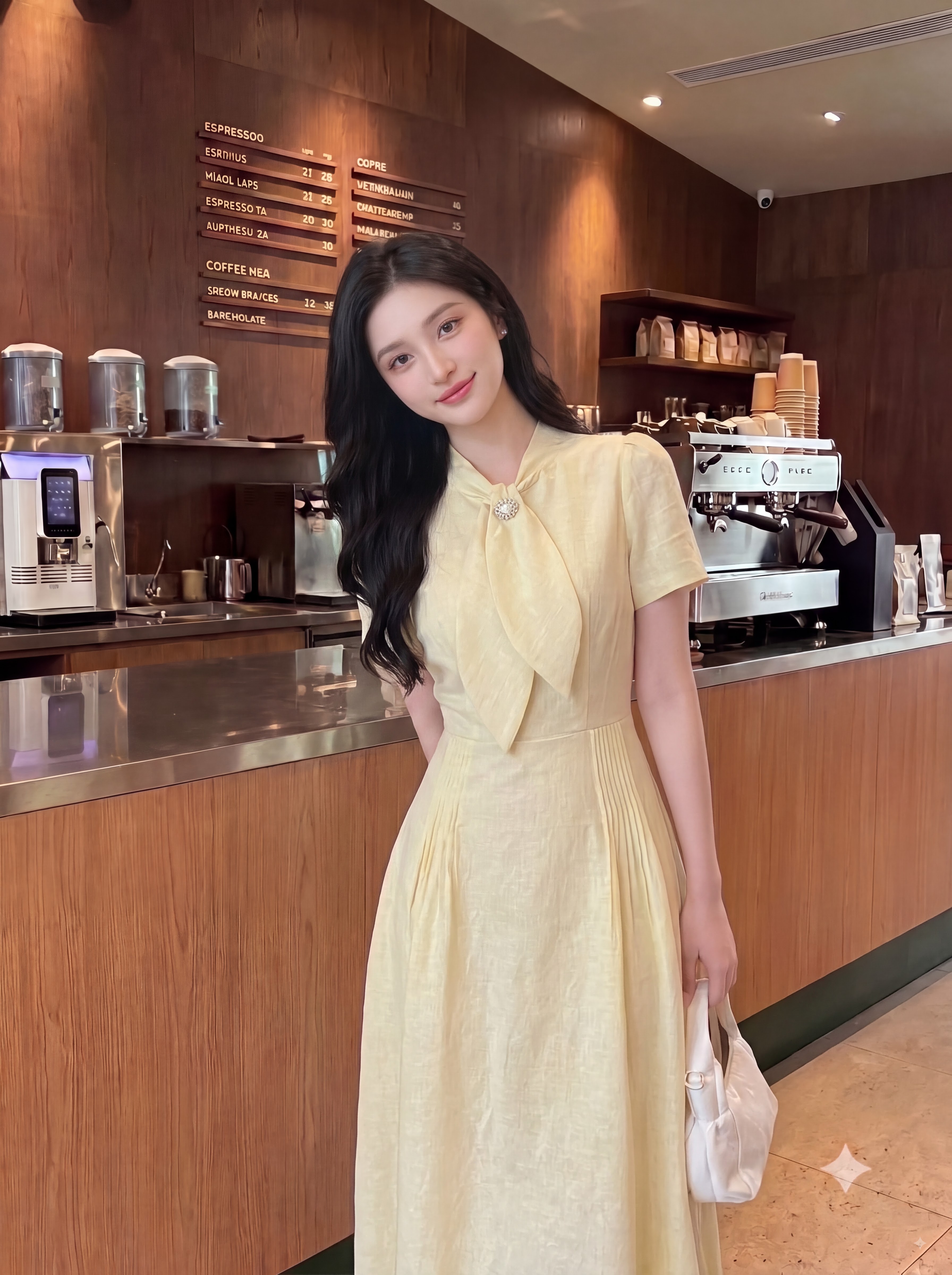 Váy đũi linen dài xòe cổ thắt nơ 606016