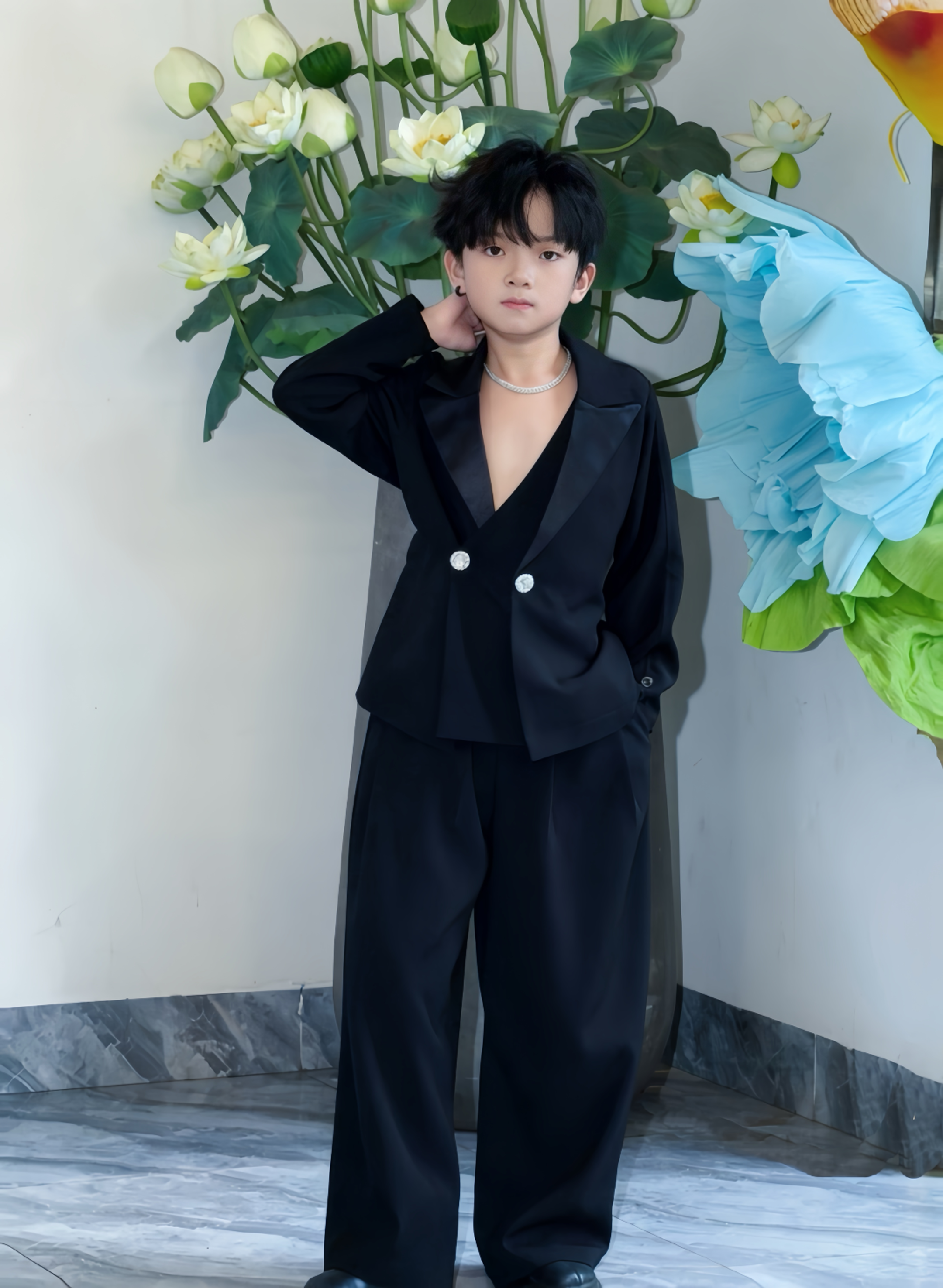 Áo Đen Giả Vest (1 lớp) và Quần Suông Đen Cho Bé,_thumbnail_2