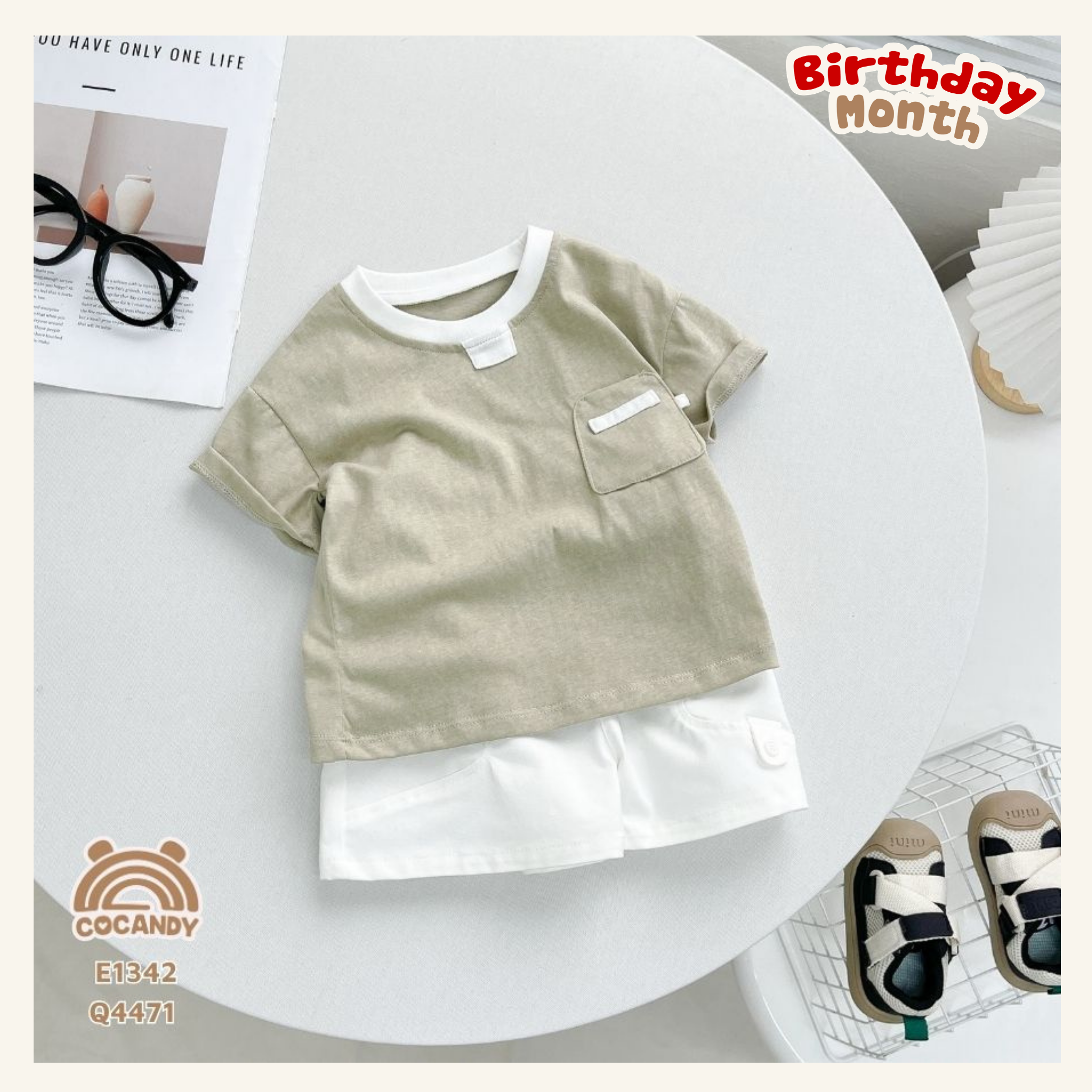 Áo cộc cotton XANH RÊU túi ốp kiểu