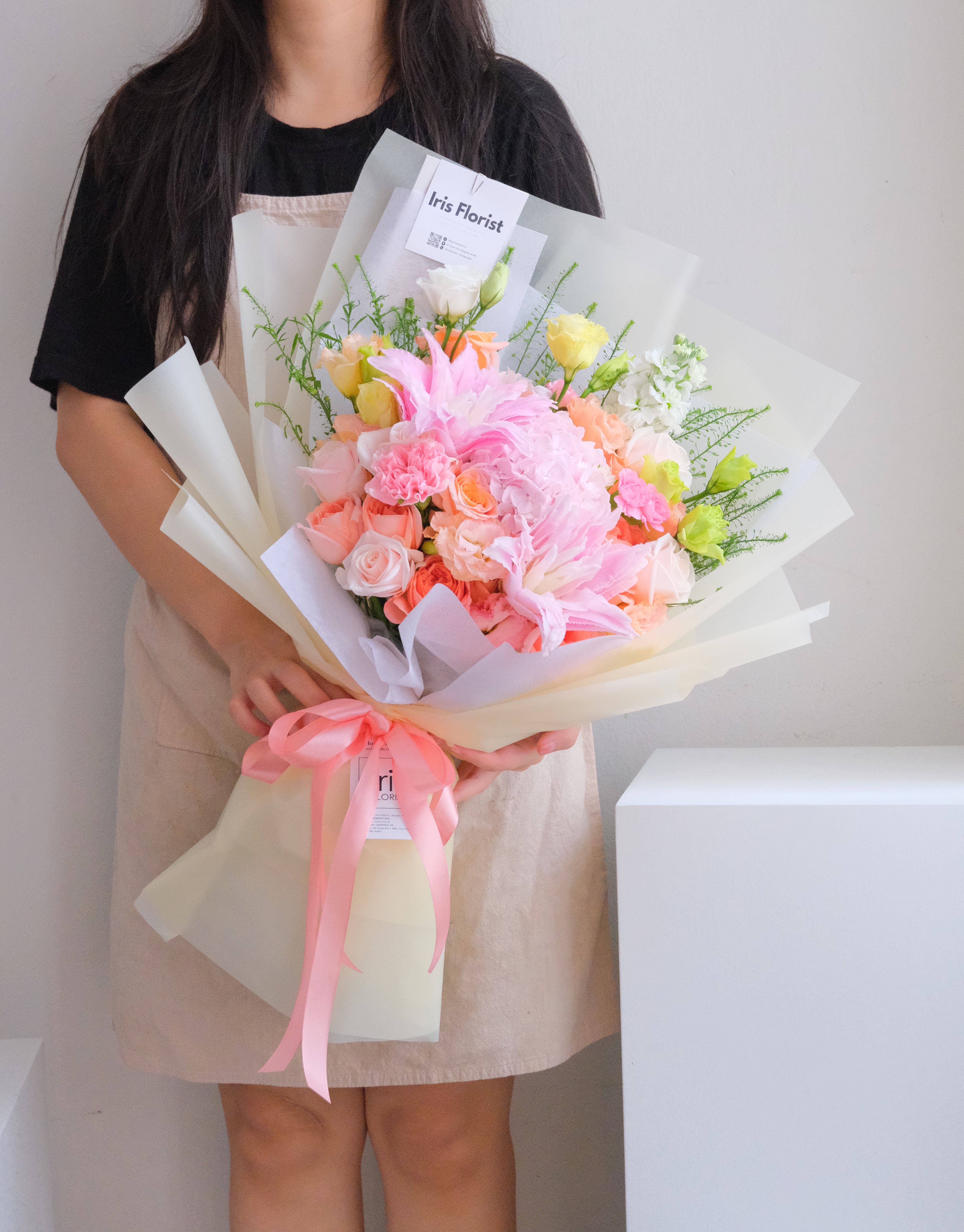 Bó hoa Ly hồng mix tú cầu Tone cam đào - Size M