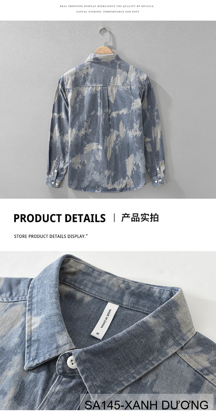 SA145 - Áo Sơ Mi Nam Tay Dài Phong Cách Retro Denim In Hoa Văn Bông 100%_thumbnail_9