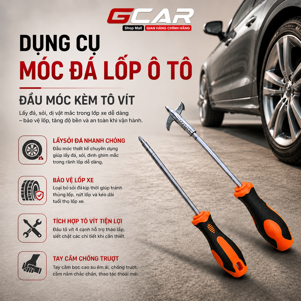 Cây Móc Đá Lốp Xe Ô Tô, Cạy Đinh Làm Sạch Rãnh Lốp