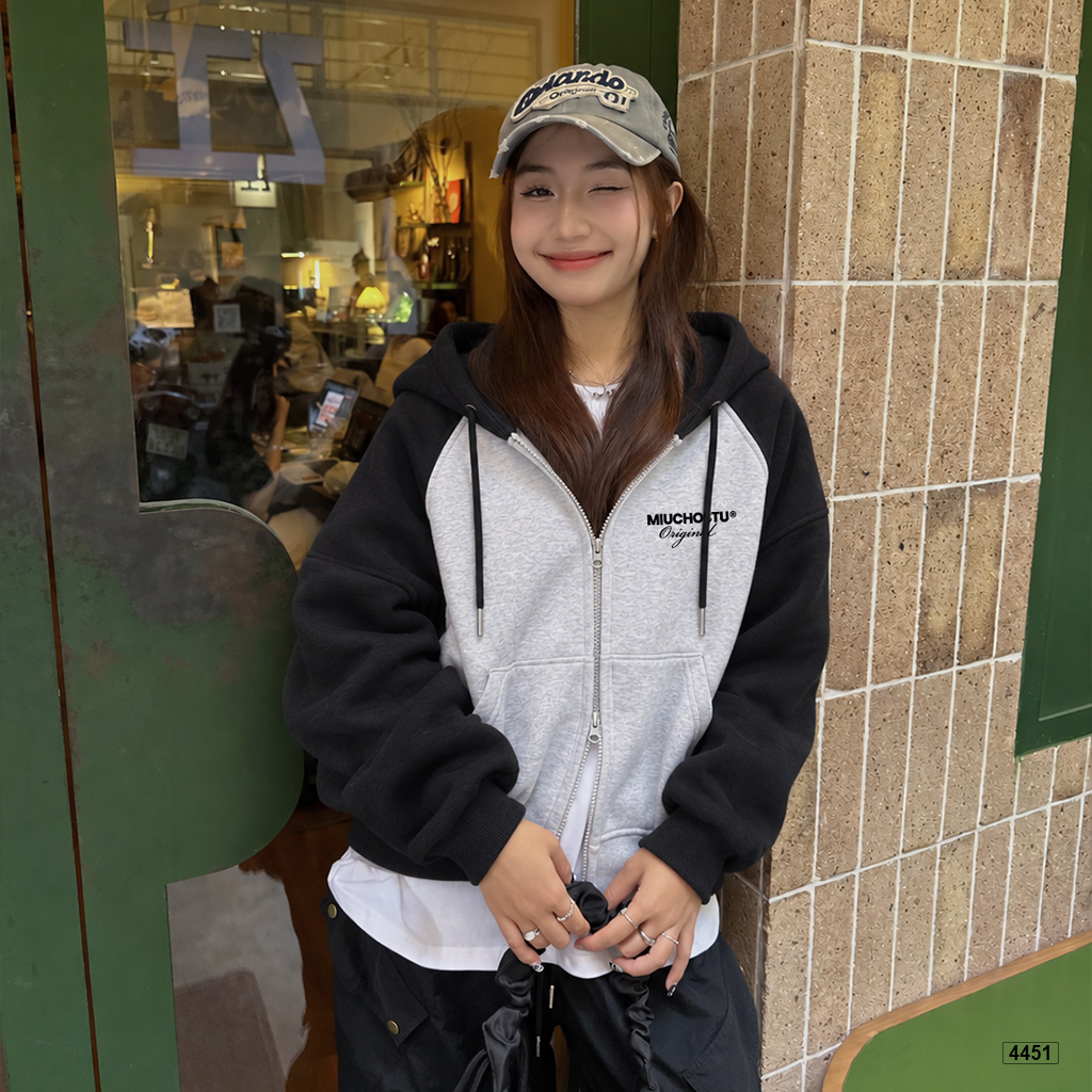 Áo hoodie zip Miucho form rộng raglan vải nỉ 2 da mềm mịn 4451_thumbnail_3