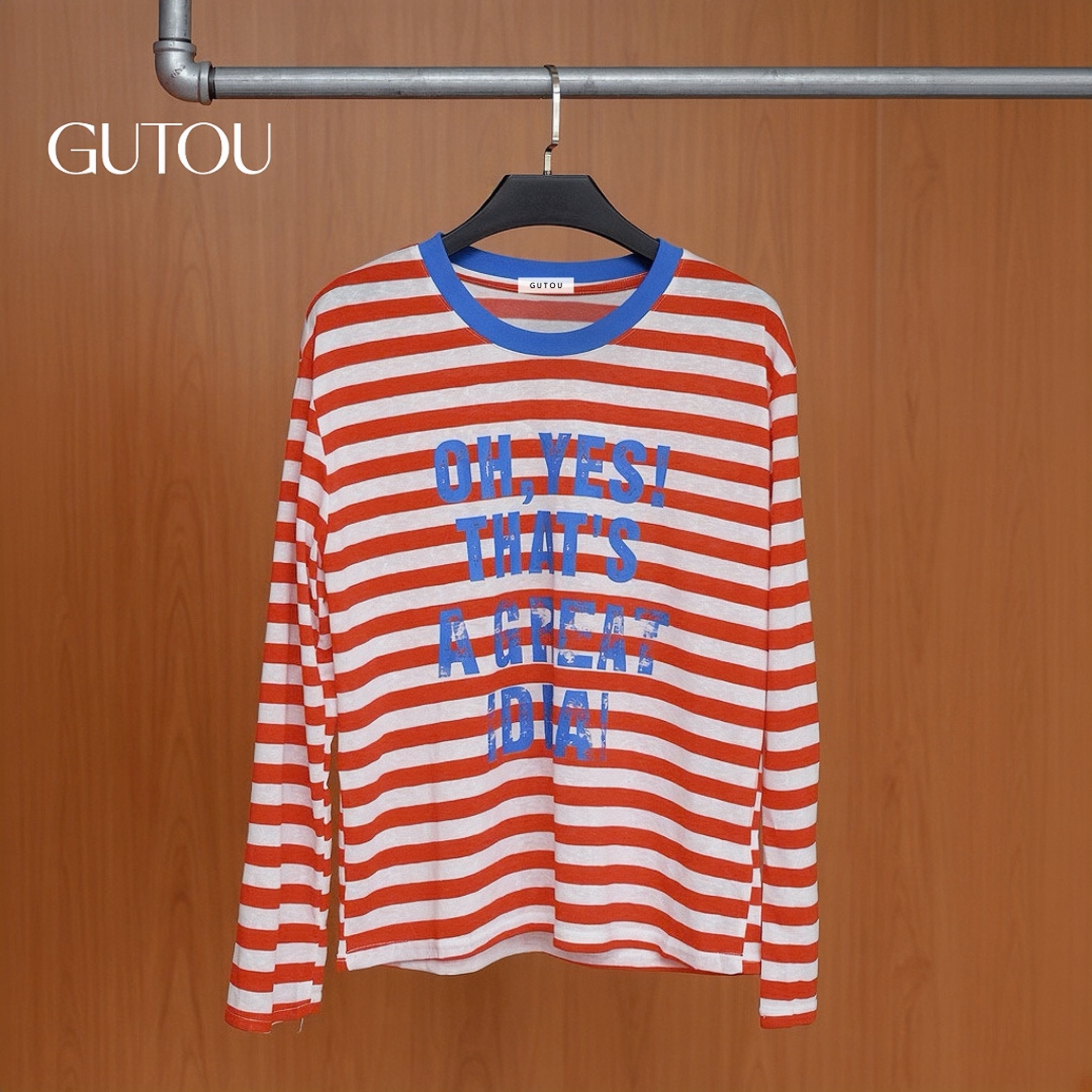 [ GUTOU ] Áo Thun Tay Dài Sọc Ngang Form Rộng Graphic Tee_thumbnail_5