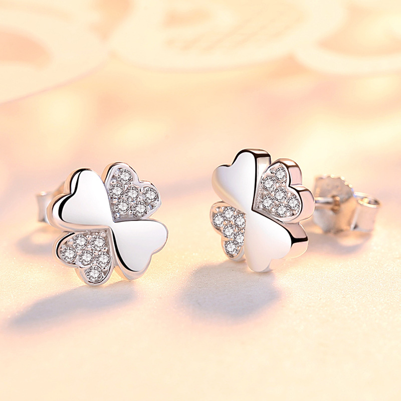 Bông Tai Bạc S925 Mẫu Cỏ Bốn Lá Đính Đá Zircon May Mắn HTT052_thumbnail_3