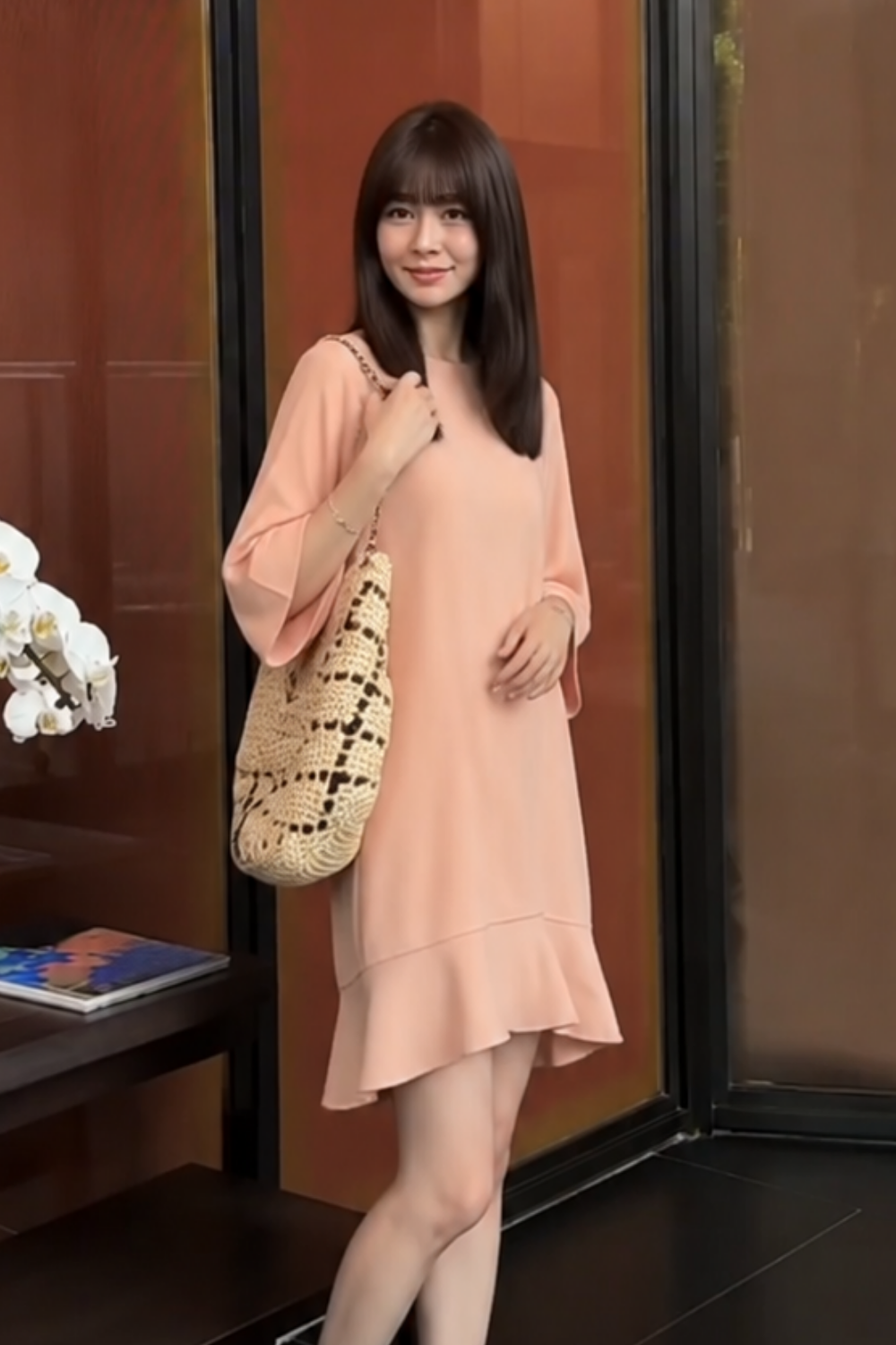 MV097 - Đầm Hồng Pastel Tay Lỡ Đuôi Cá Thanh Lịch