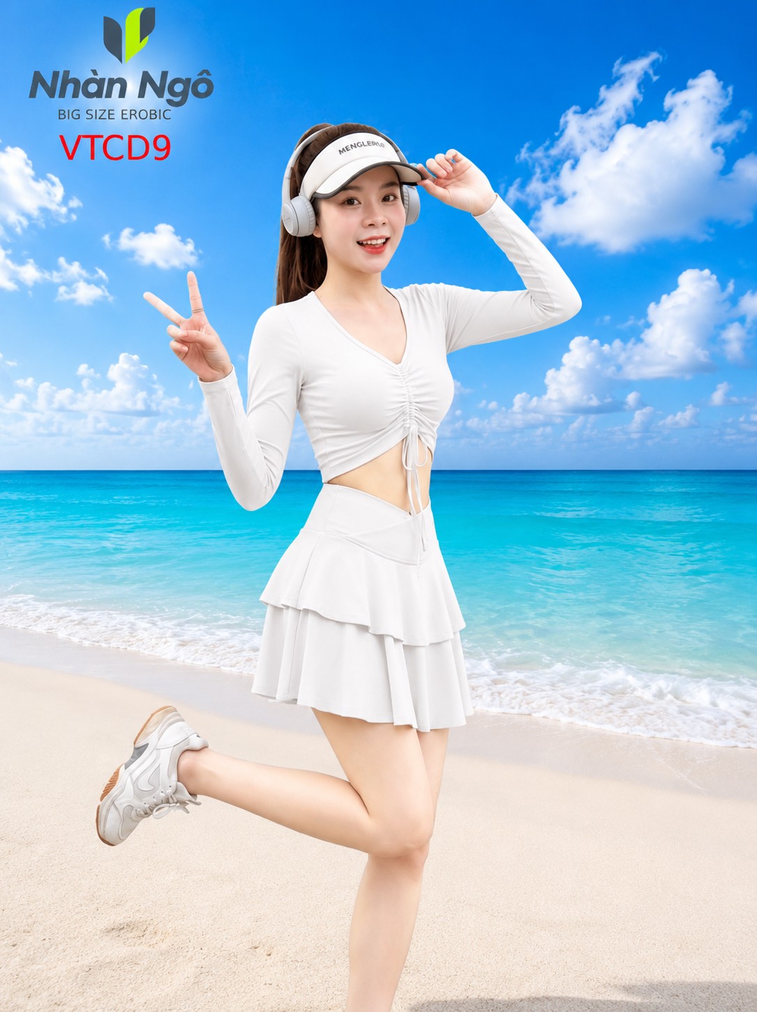Bộ Đồ Bơi, Đồ Tập Aerobic Nữ - Áo Croptop Dài Tay Rút Dây Ngực Kèm Chân Váy Tầng Có Quần Bảo Hộ._thumbnail_5