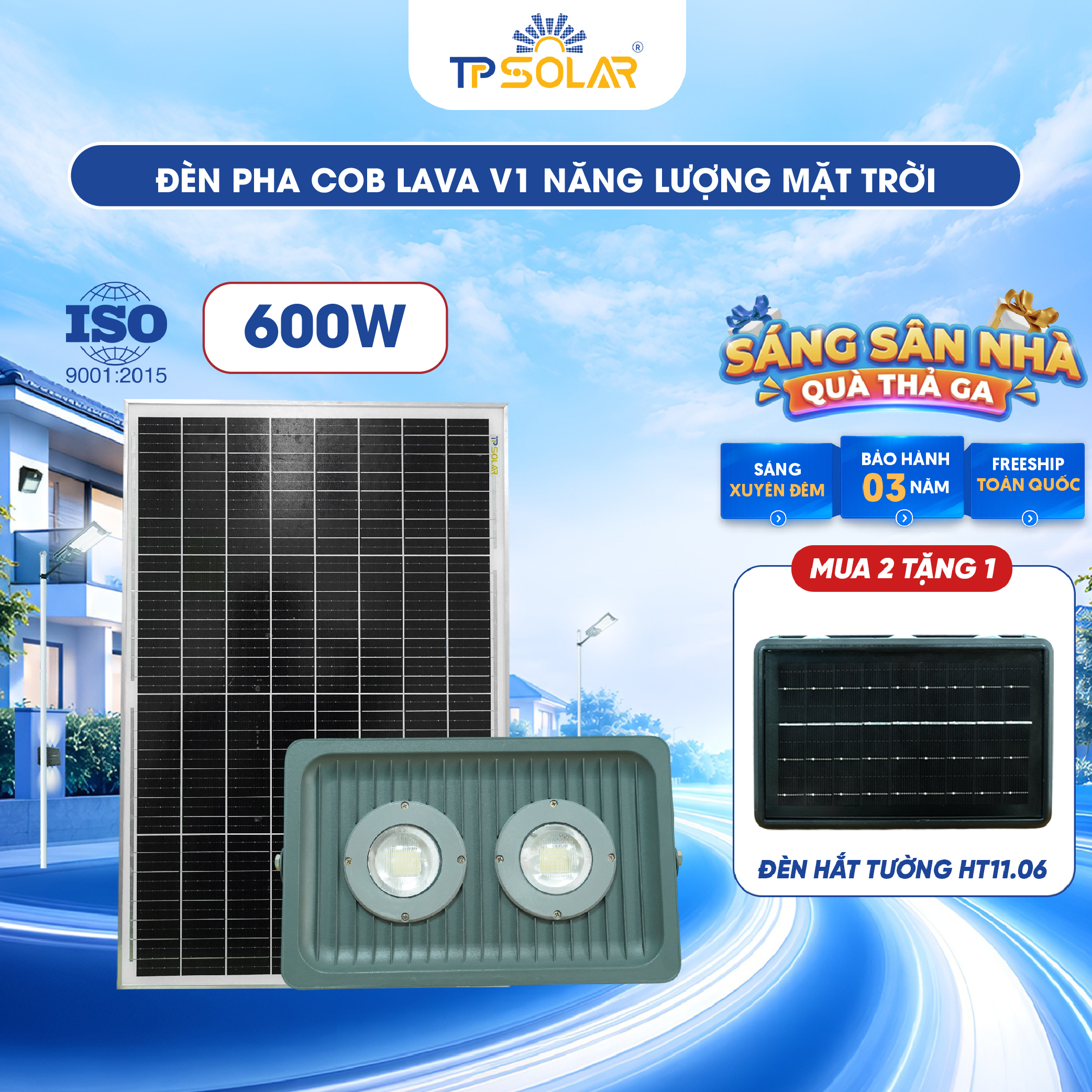 Đèn pha COB LAVA V1 năng lượng mặt trời TP SOLAR PRO CO21