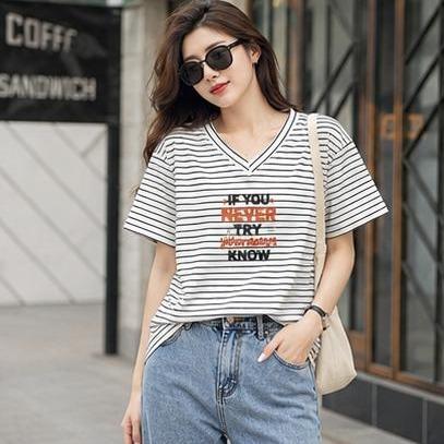 Áo Thun lẻ 356 Cổ tim sọc ngang Free Size 45-75kg Co Giãn 4 Chiều Tôn Dáng Mềm Mịn Thoáng Mát Dễ Phối Phong Cách Borip Quảng Châu Chất Liệu Cao Cấp_thumbnail_4