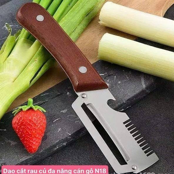 Dao Cắt rau củ đa năng cán gỗ N18 - thép trắng không gỉ - siêu bén