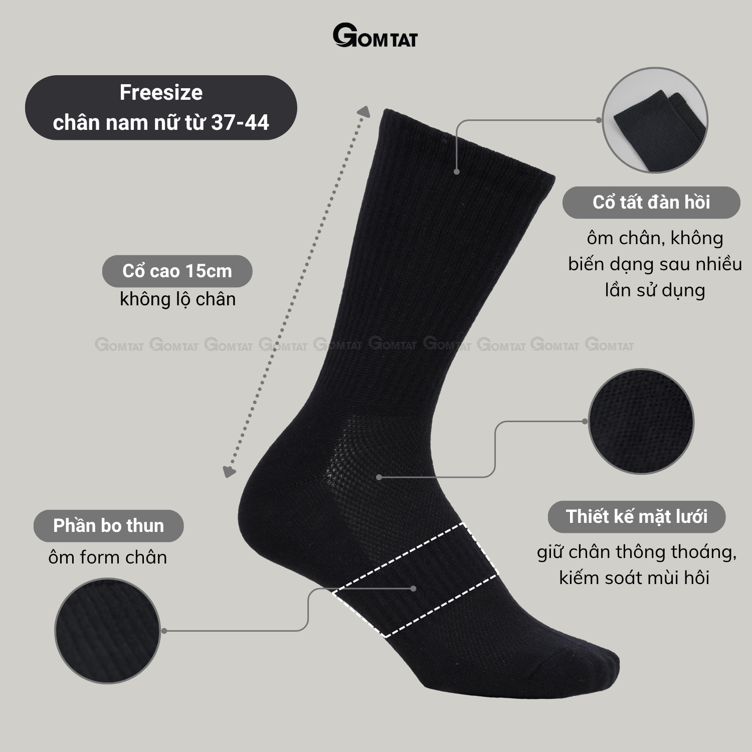 Combo tất nam nữ cổ cao GOMTAT thoáng khí, vớ trơn chất cotton khử mùi êm chân - PRI-2505_thumbnail_6