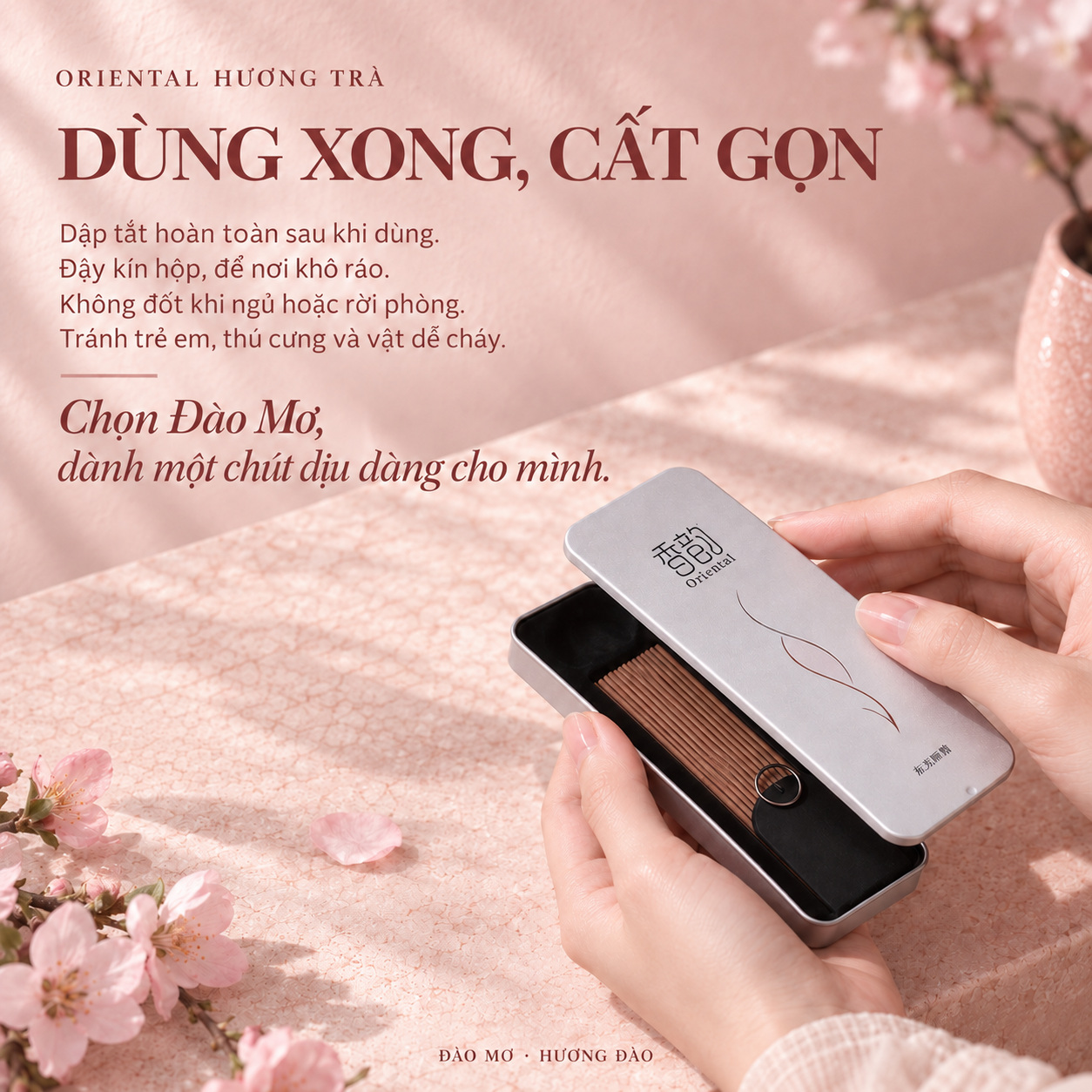 Đào Mơ - Nhang thơm không tăm Oriental hương Đào, 30 que, tặng đế cắm_thumbnail_8
