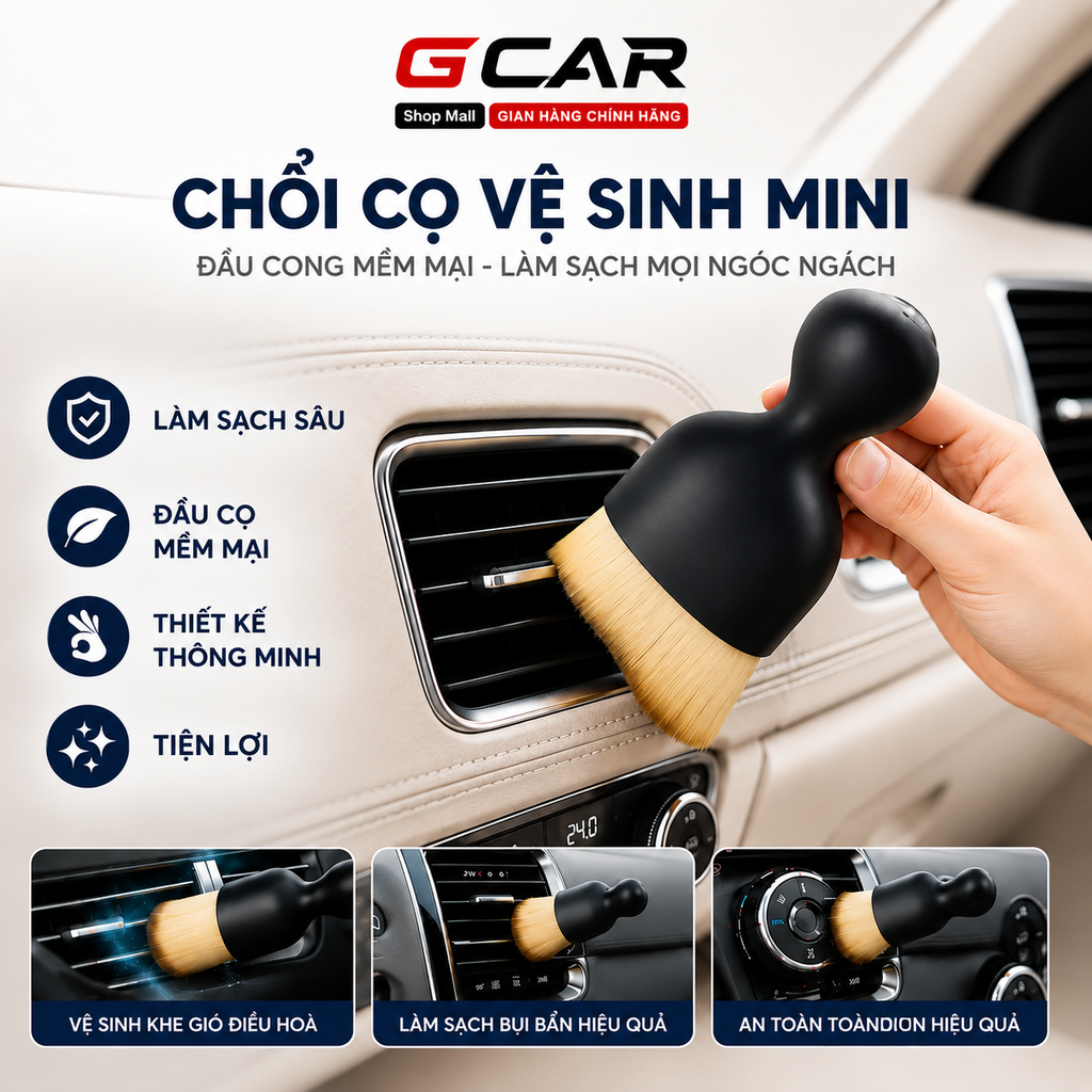 Chổi Quét Bụi Vệ Sinh Nội Thất Ô Tô Lông Mềm Có Nắp Đậy