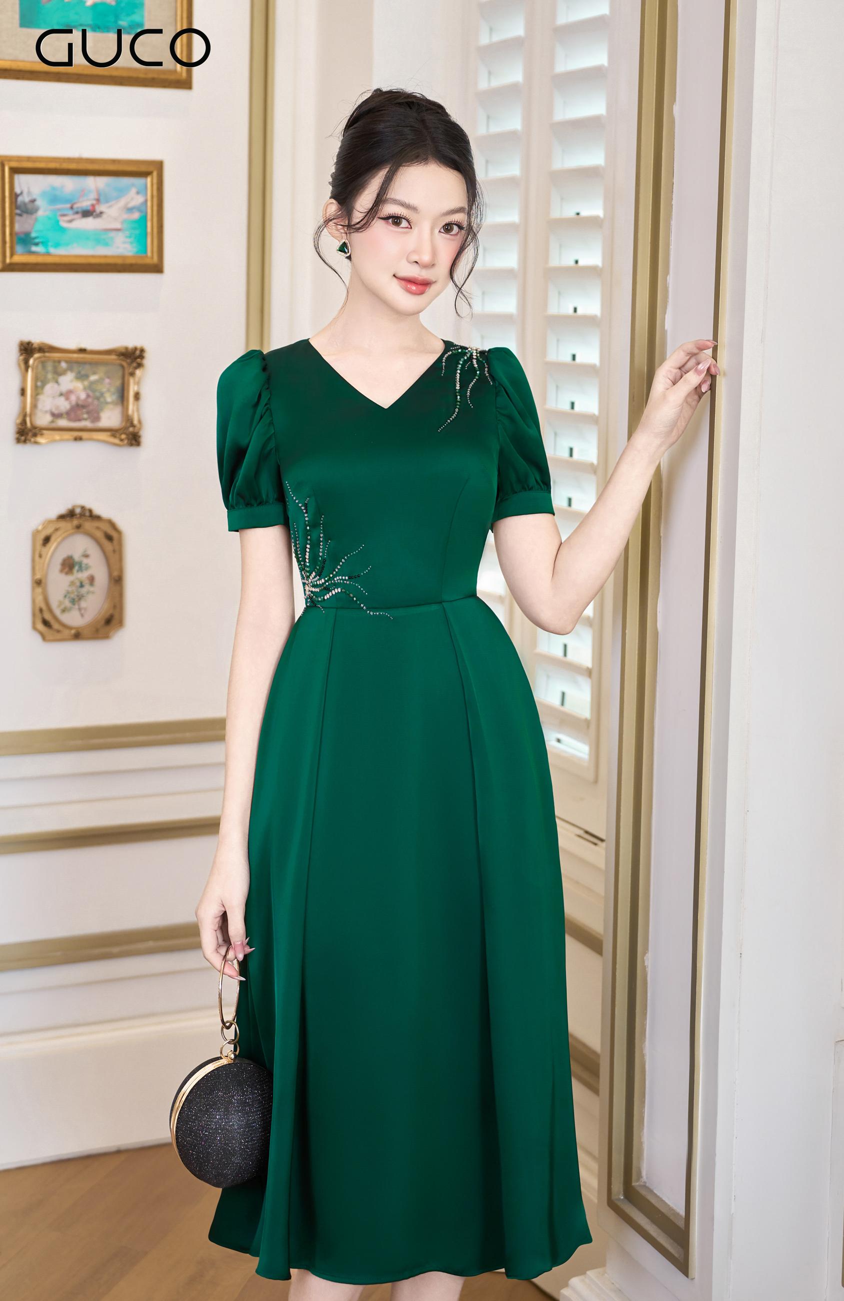 ĐẦM DỰ TIỆC CỎ TIM ĐÍNH ĐÁ - XANH LÁ_thumbnail_3