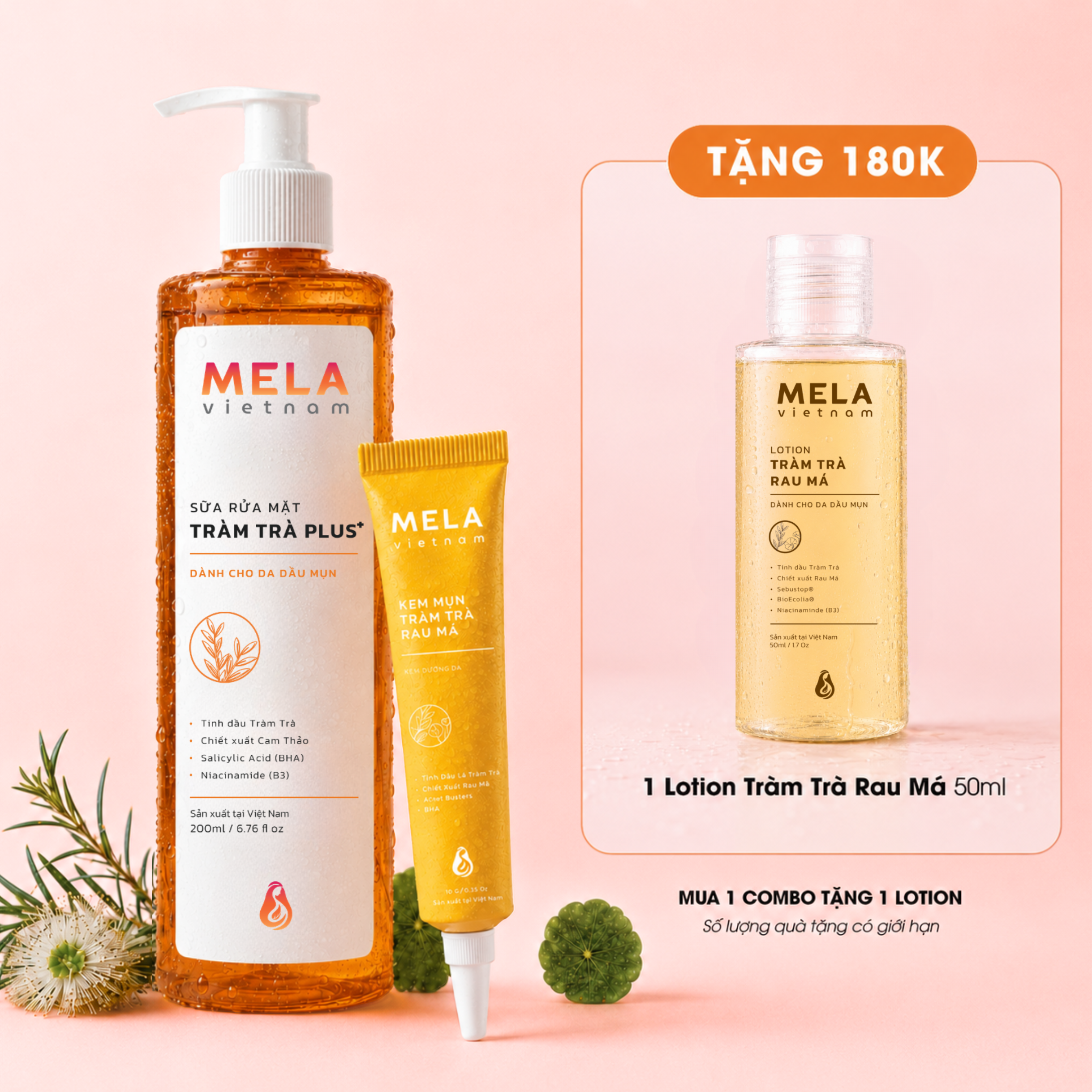 Combo Sữa rửa mặt & Kem mụn tặng Lotion 50ml