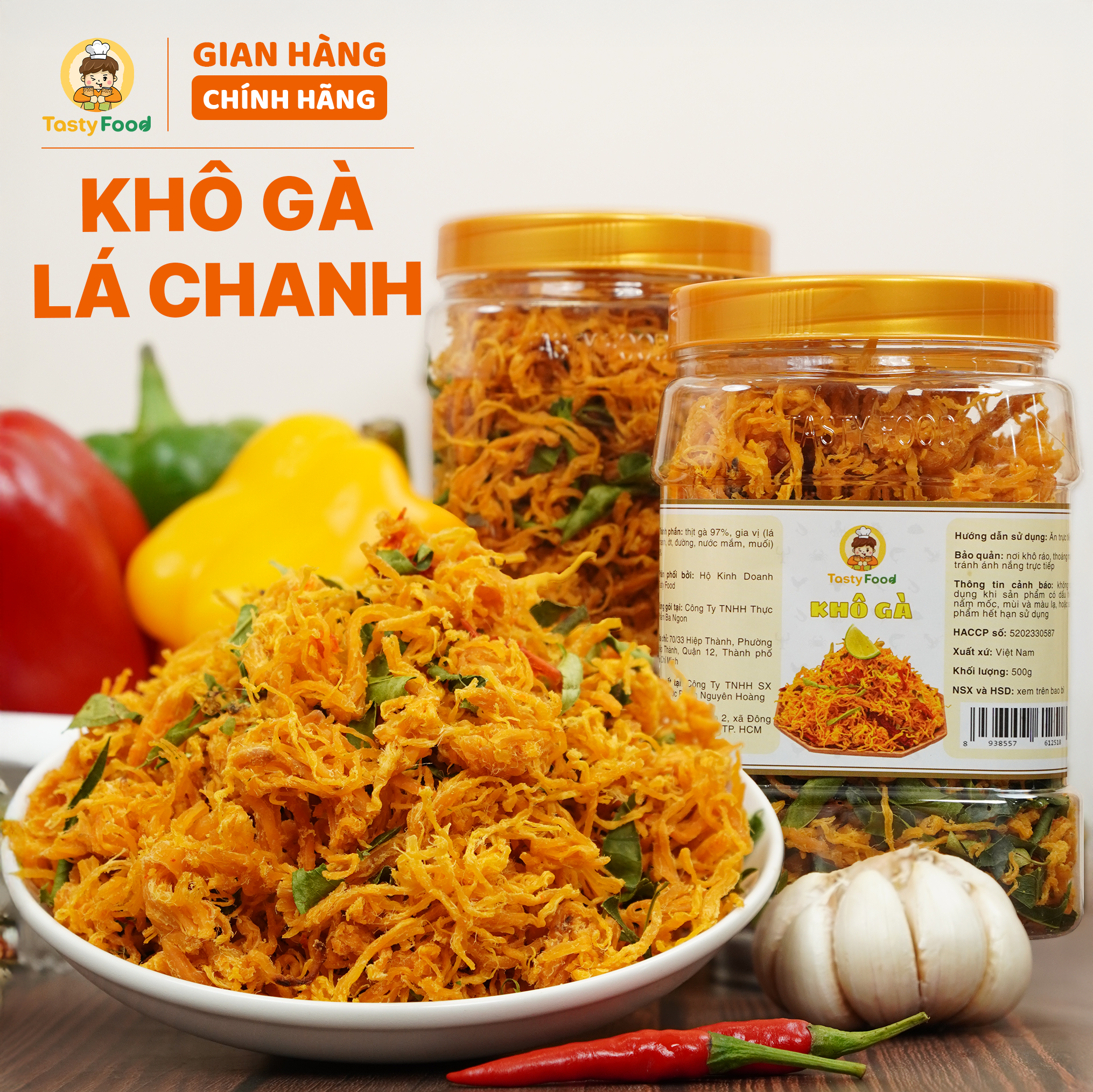 Khô gà lá chanh Tasty Food - Hũ vuông 500g