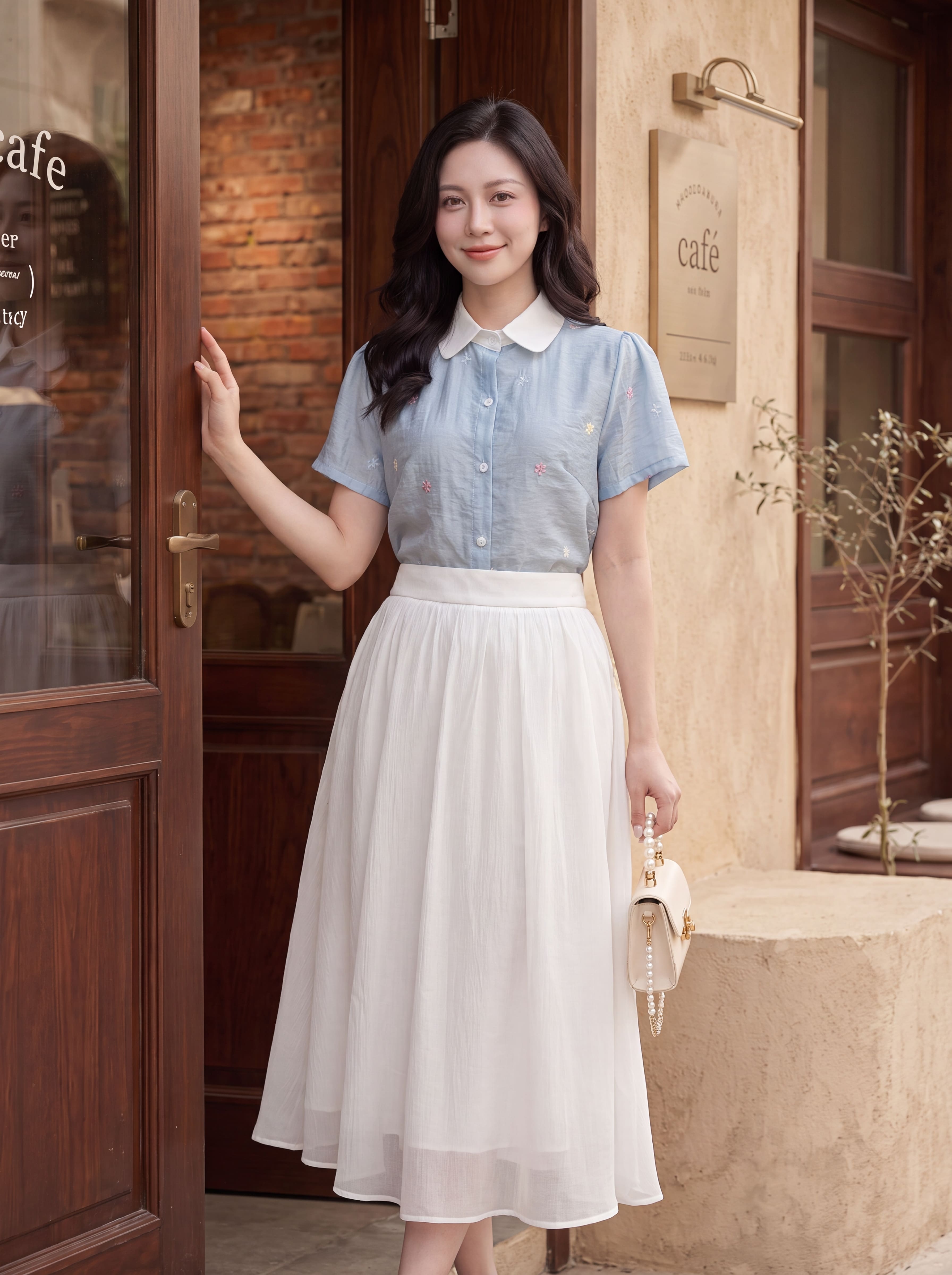 Áo sơ mi đũi thêu hoa 601787