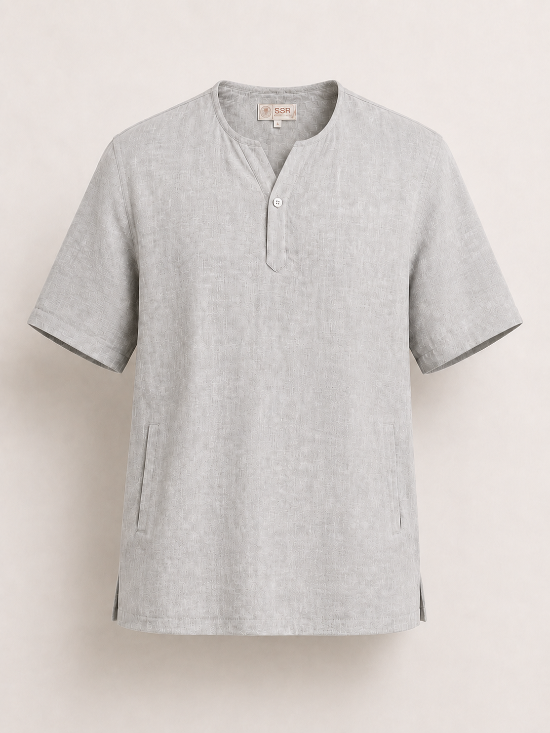 100% PREMIUM LINEN - ÁO CỔ TRÒN XẺ TRỤ CHỮ V - Vạt Ngang Túi Hông