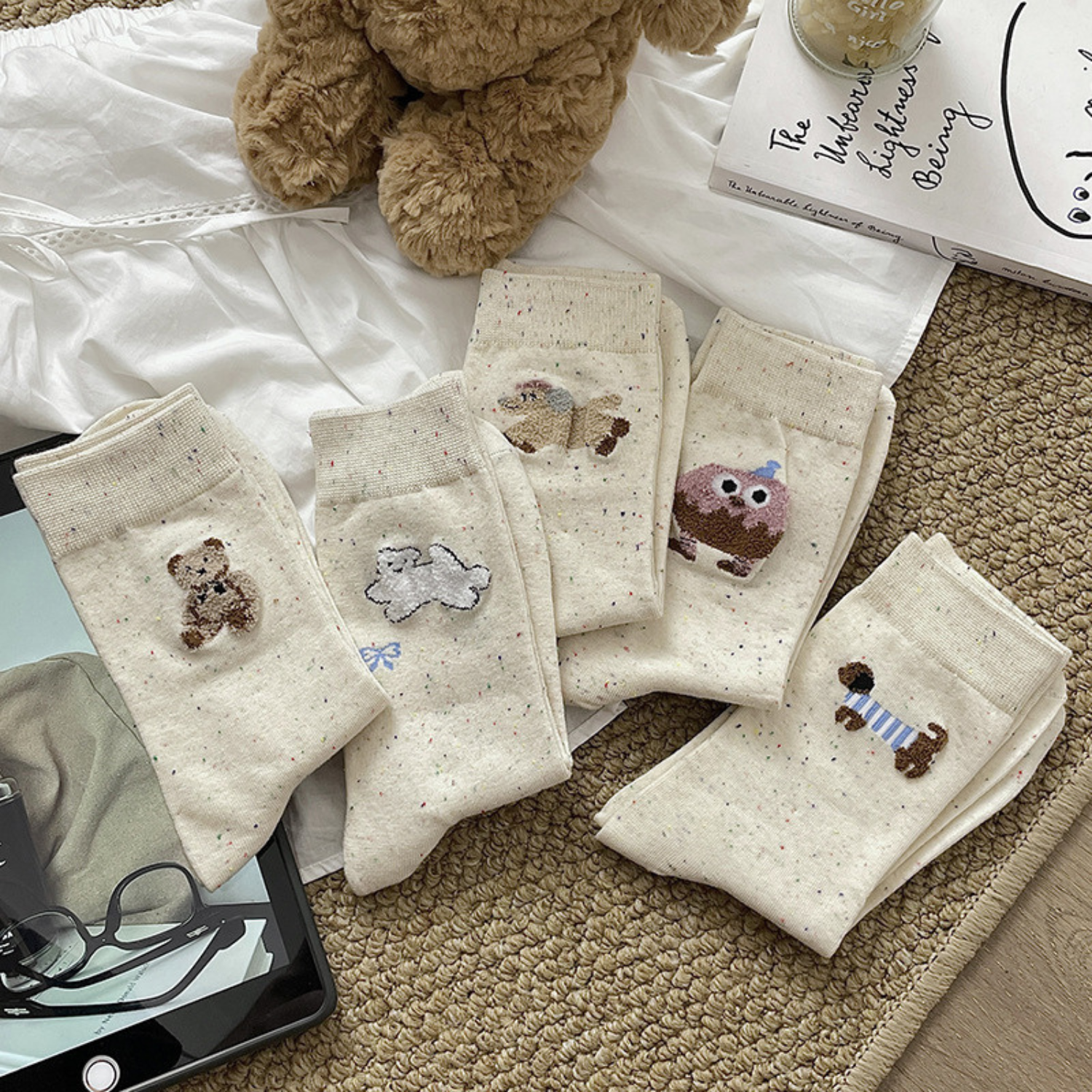 Set 5 đôi tất cao cổ nữ họa tiết thú cưng dễ thương GOMTAT, vớ chân cute chất cotton mềm mịn, co dãn – JIN-2516_thumbnail_2