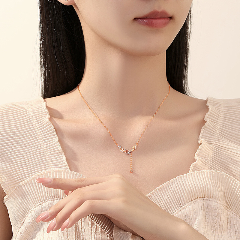 Dây Chuyền Bạc S925 Cành Nguyệt Quế Đính Đá Zircon Dáng Thả Sang Trọng HTT031VH Vàng Hồng - Trắng_thumbnail_3