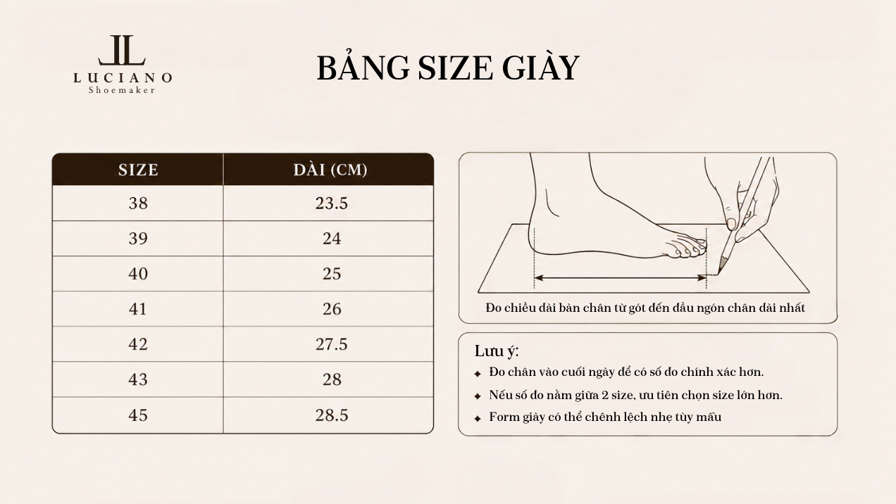 BẢNG SIZE GIÀY