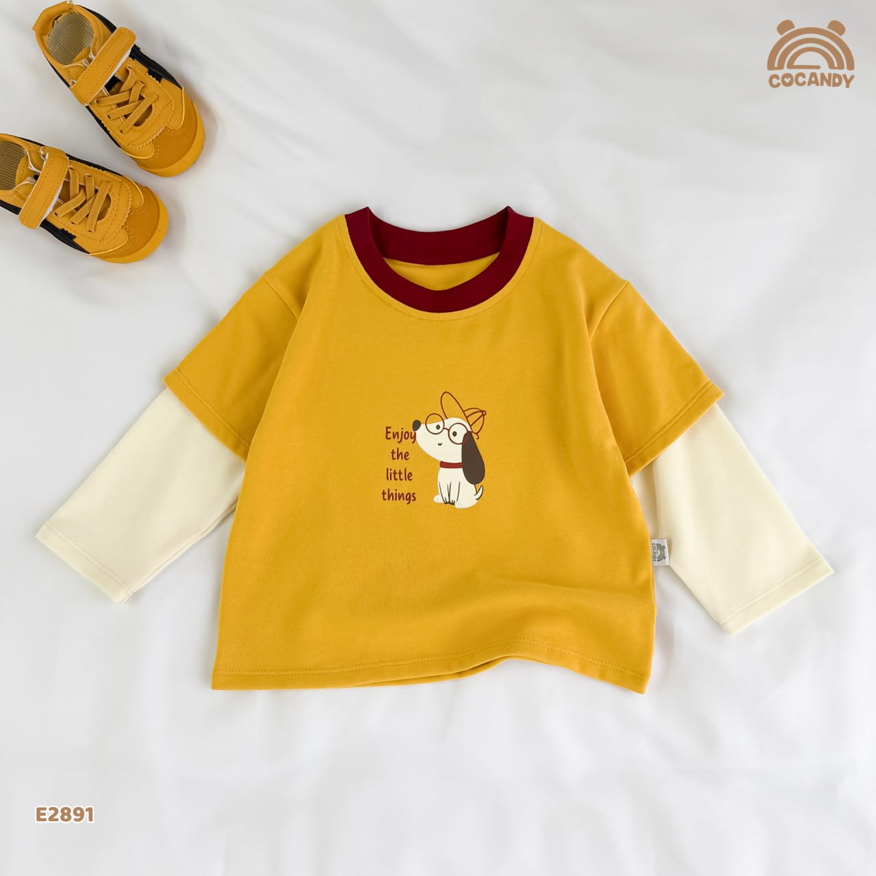 Áo dài VÀNG phối tay be hình cún_thumbnail_2