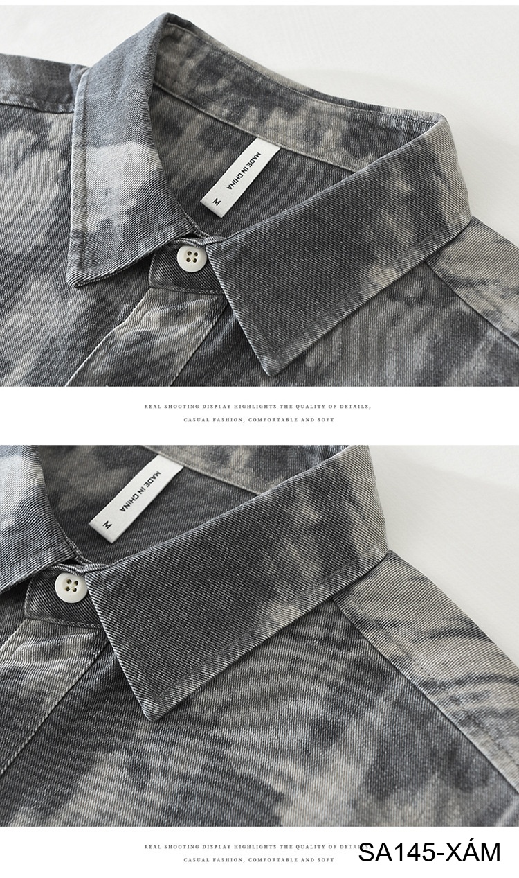 SA145 - Áo Sơ Mi Nam Tay Dài Phong Cách Retro Denim In Hoa Văn Bông 100%_thumbnail_3