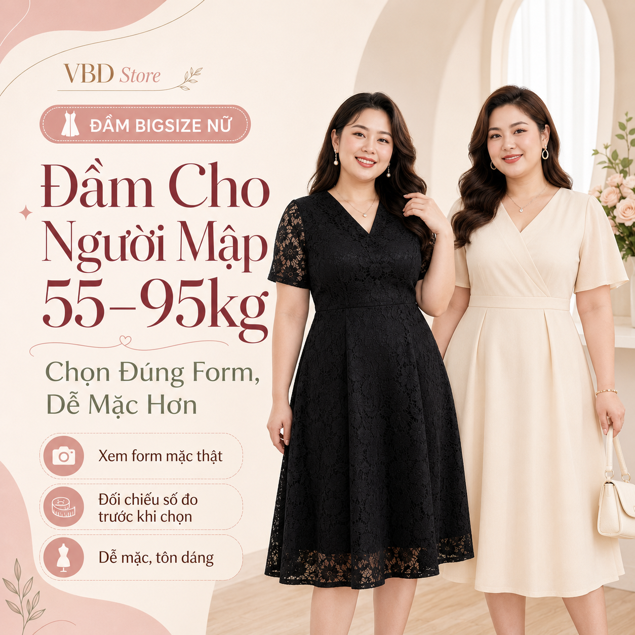 Đầm Cho Người Mập 55–95kg Dễ Chọn Form