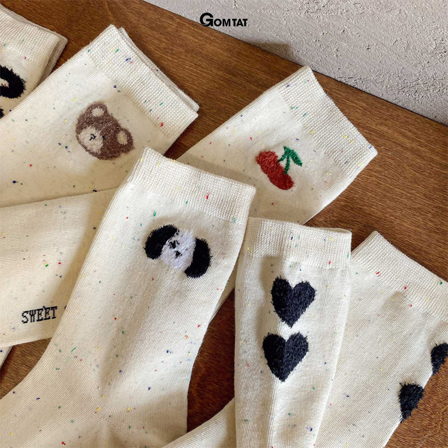 Set 5 đôi tất cao cổ nữ họa tiết gấu nơ cute GOMTAT, vớ chân chất cotton phong cách Hàn Quốc hot trend – JIN-2517-CB5_thumbnail_1