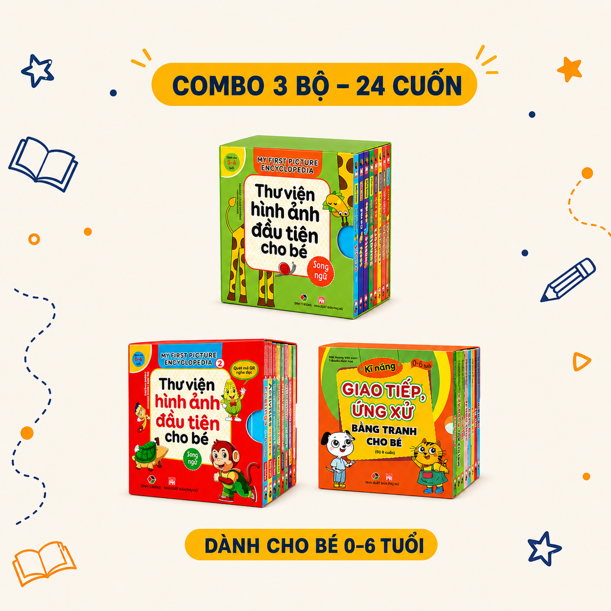 Combo Sách - Thư Viện Hình Anh Đầu Tiên Cho Bé  Tập 1 Và 2 + Bộ 8 Cuốn Kĩ Năng Giao Tiếp Ứng Xử Bằng Tranh Cho Bé Từ 0 -6 Tuổi ( Song Ngữ )