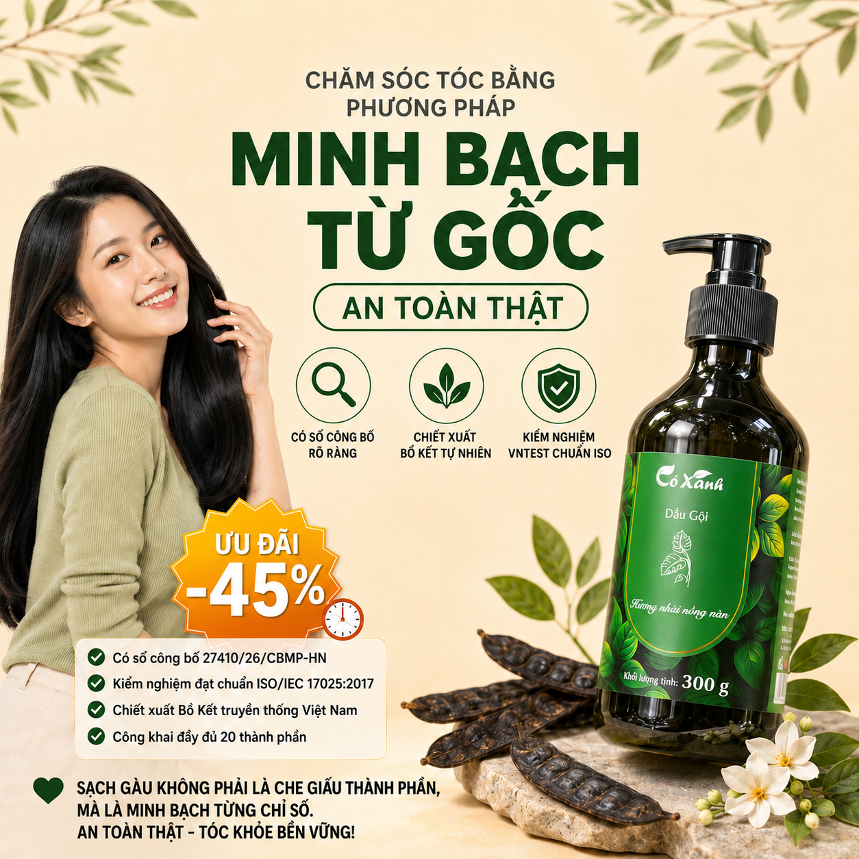DẦU GỘI CO XANH - Dầu Gội Bồ Kết Hương Nhài