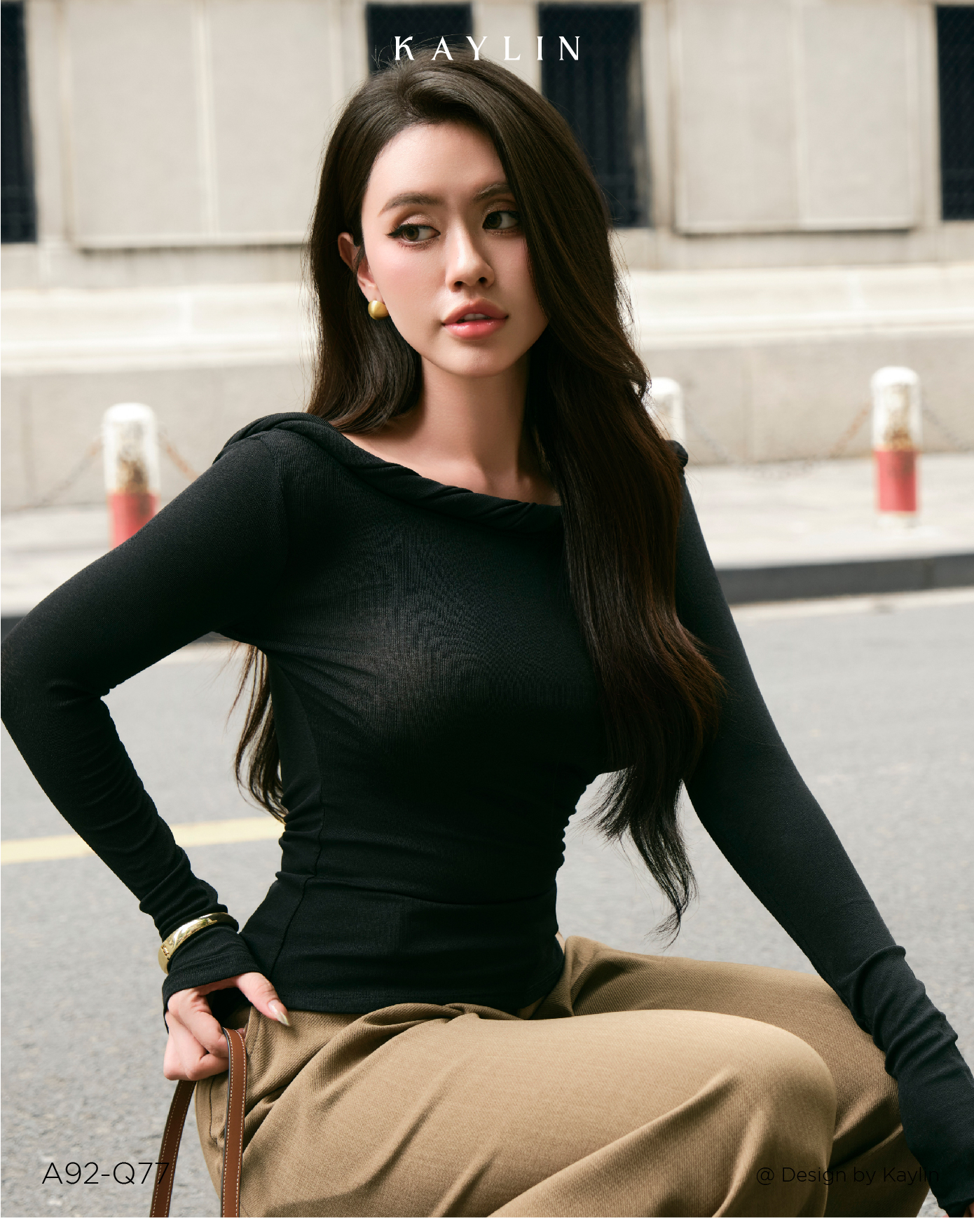 Áo Thun Tay Dài Kiểu Cổ Xoắn KAYLIN Fluid Neck Top