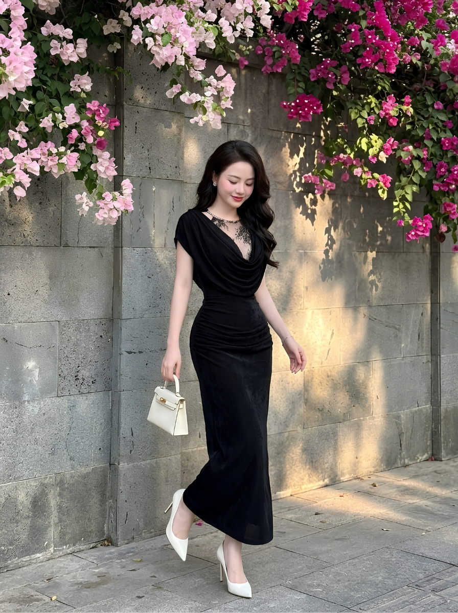 G62 - Đầm Cổ Yếm Nhũ Ánh Kim Cao Cấp