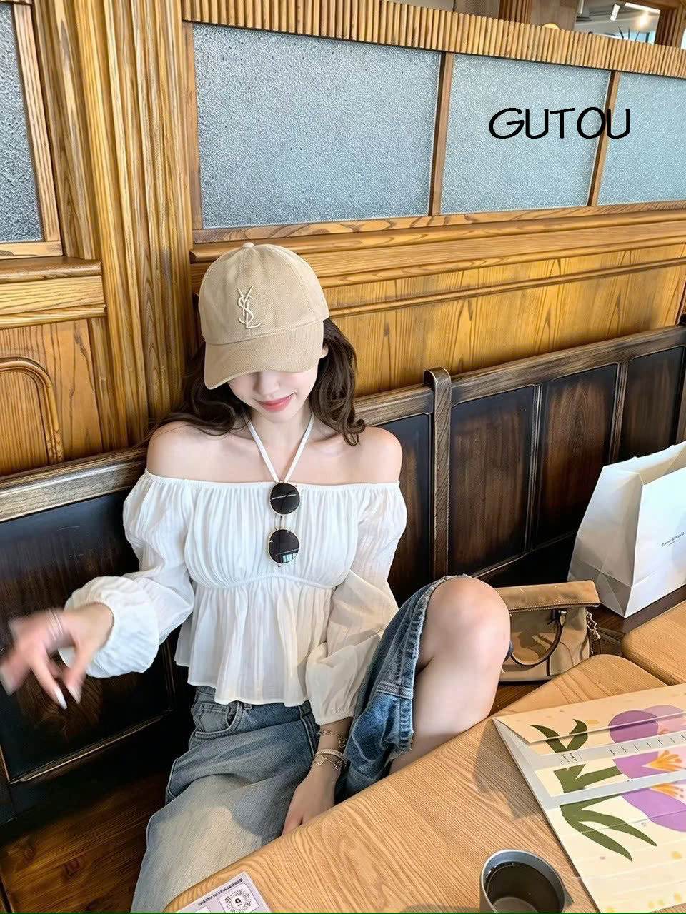 [ GUTOU ] Áo Kiểu Trễ Vai Ôm Dáng Tay Phồng Bo Chun_thumbnail_2