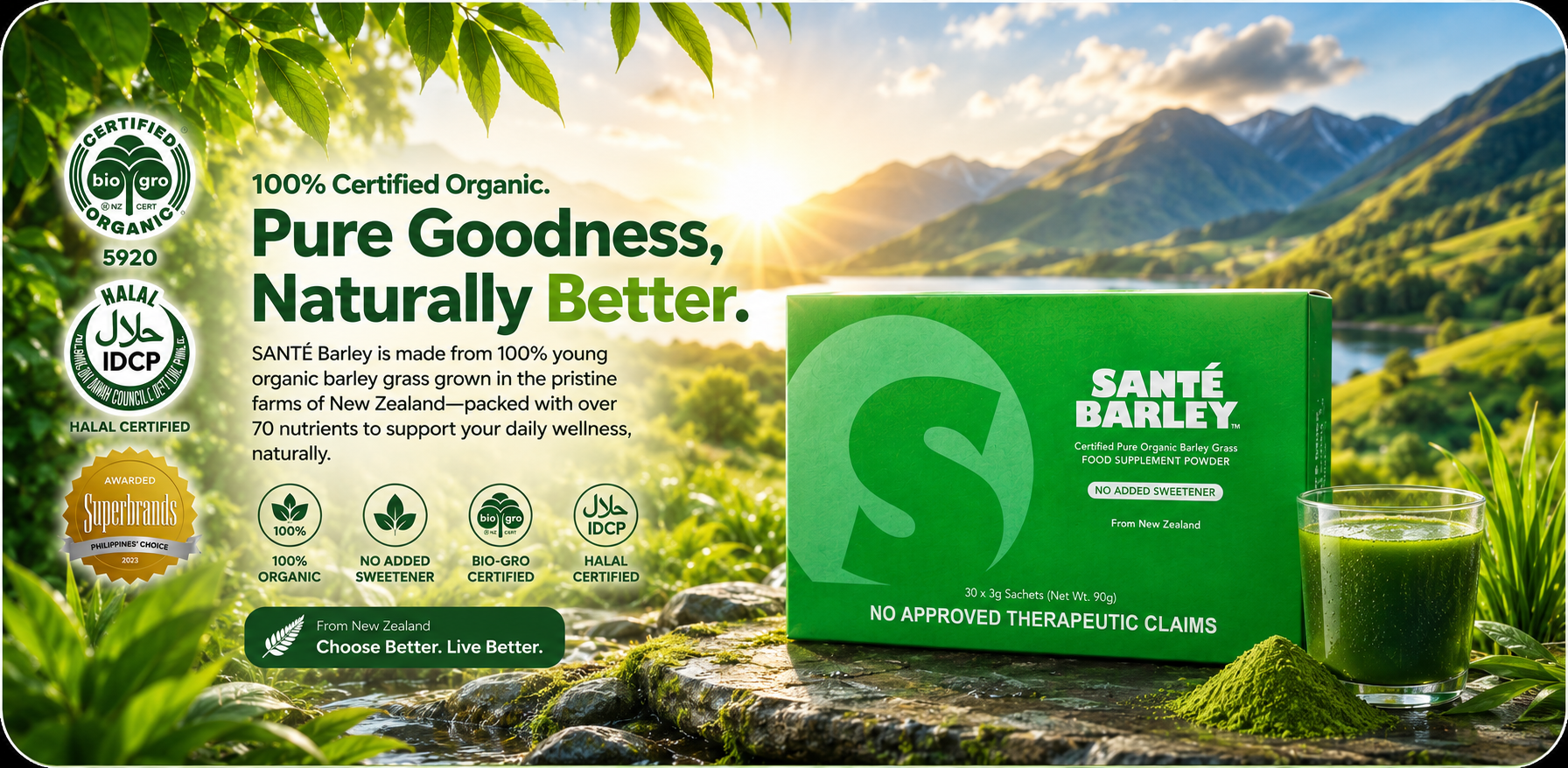 Santé Barley Powder (3gms x 10 sachets) No Added Sweetener_thumbnail_2