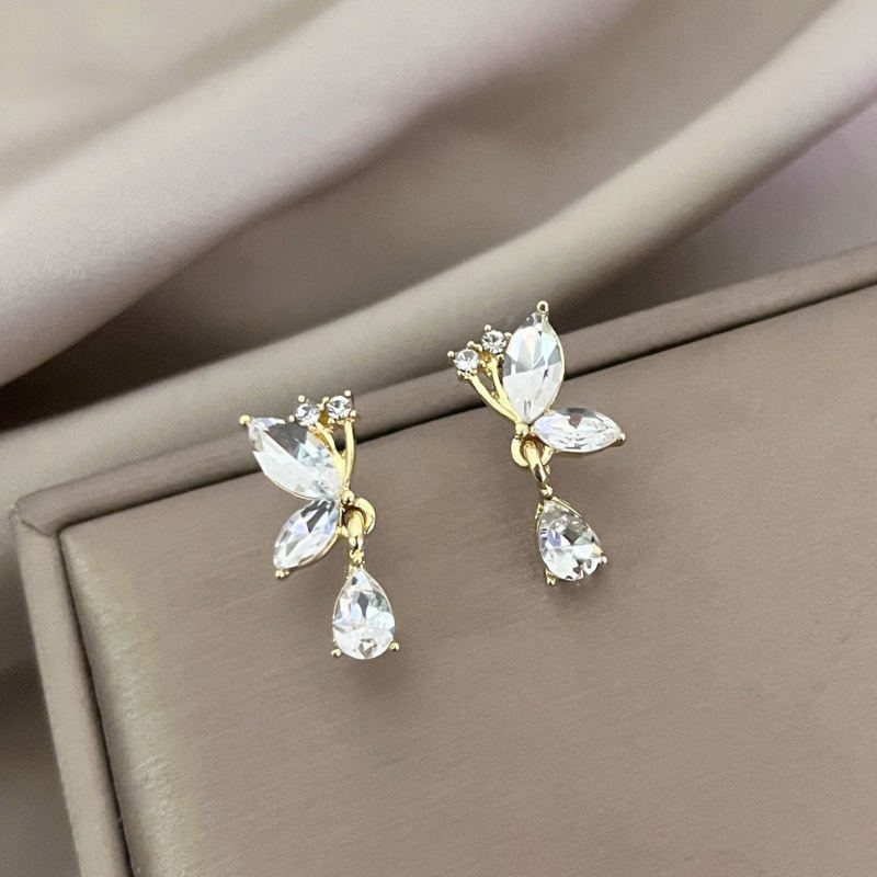 Bông tai hình bướm bằng bạc S925 đính đá Zirconia, kiểu dáng Hàn Quốc mới, sang trọng nhẹ nhàng, thời trang độc đáo, đính kim cương