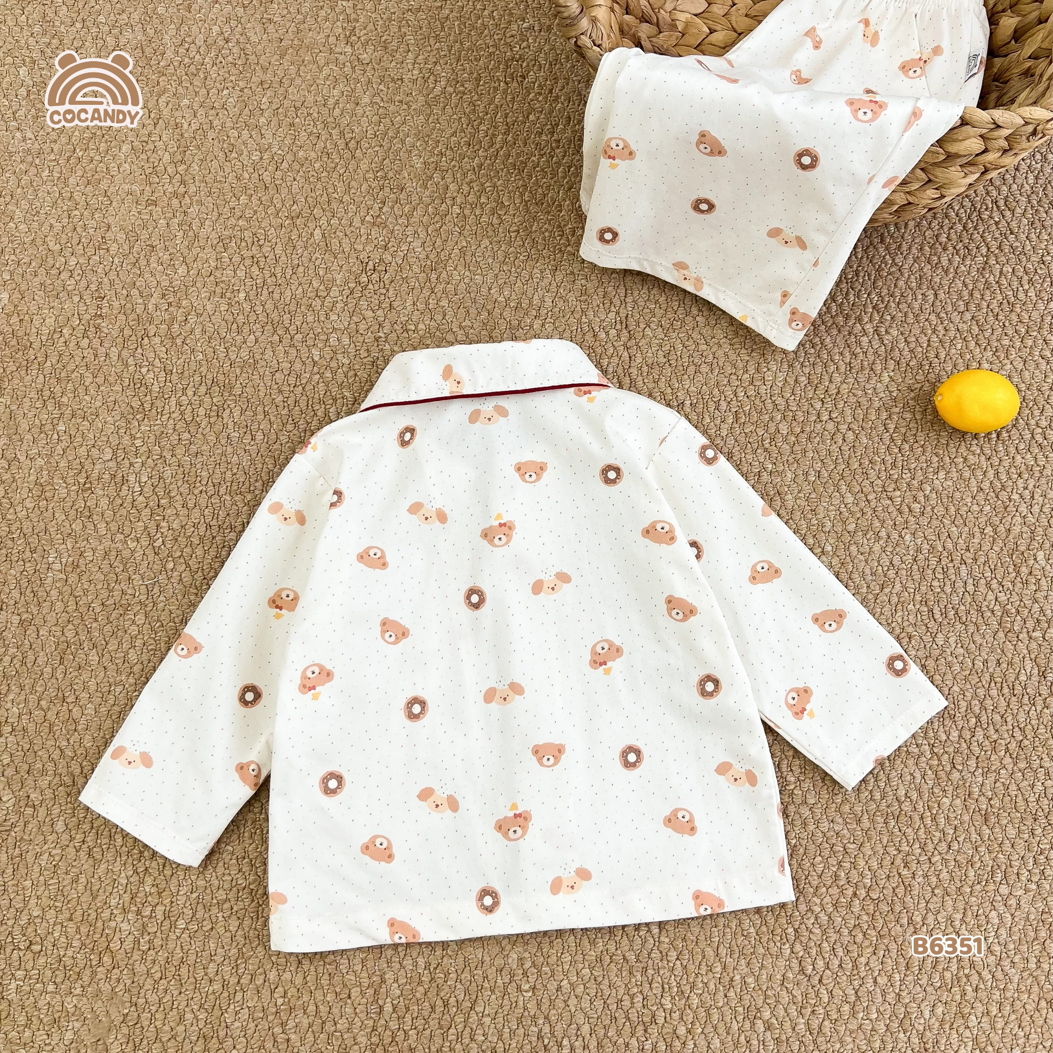 Bộ dài pijama TRẮNG gấu nâu viền đỏ_thumbnail_3
