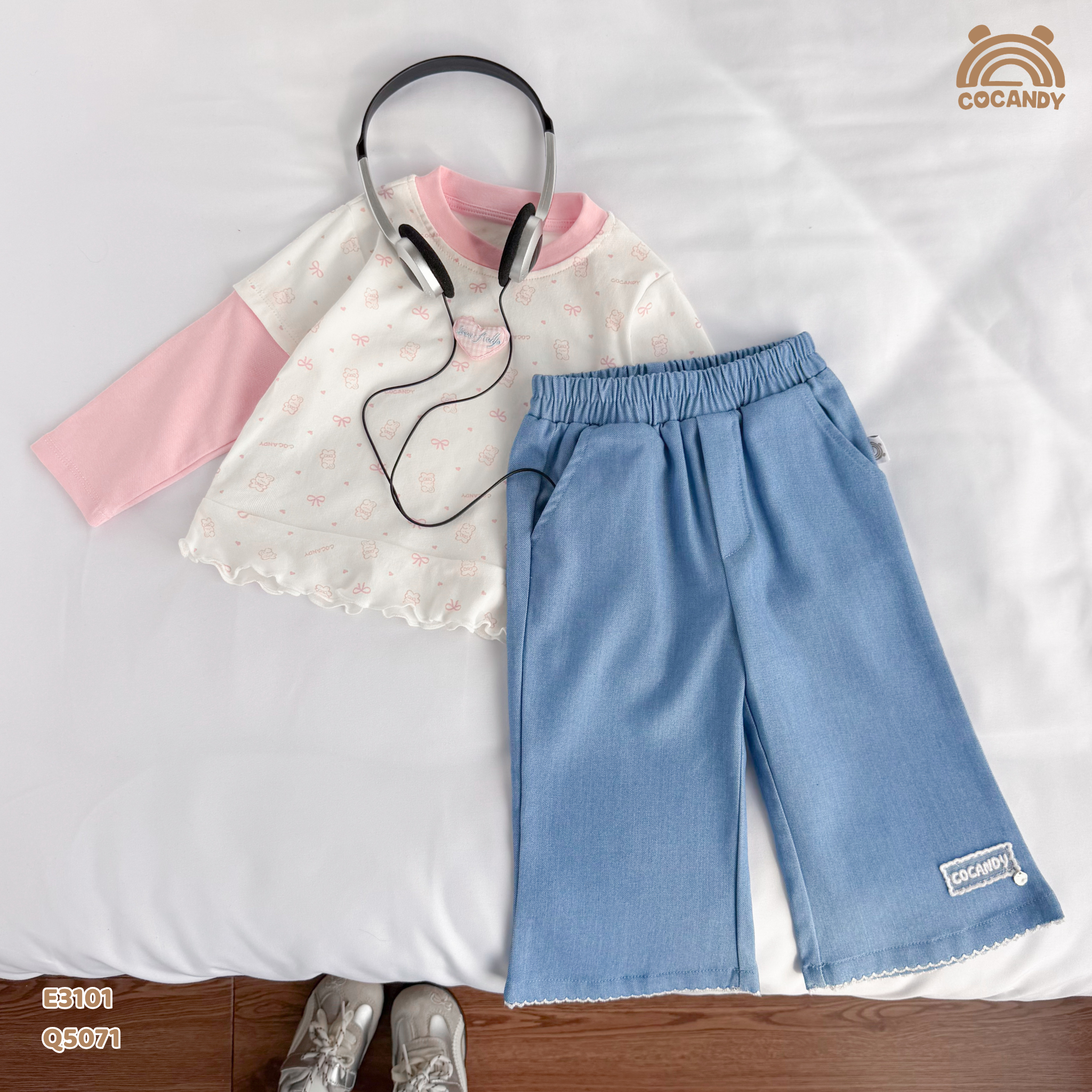 Áo dài thun TRẮNG phối tay hồng hình nơ_thumbnail_3