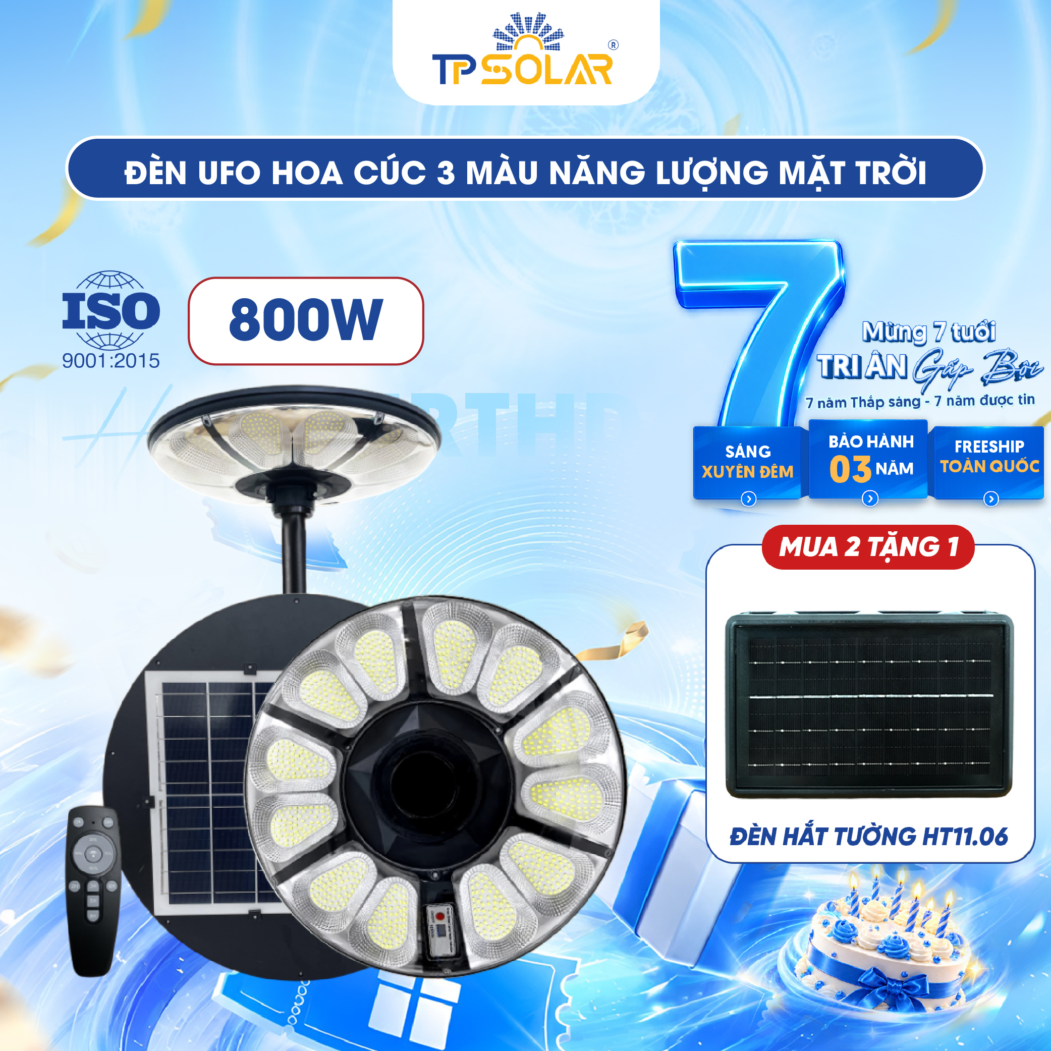 Đèn UFO hoa cúc 3 màu ánh sáng năng lượng mặt trời TP SOLAR UF11
