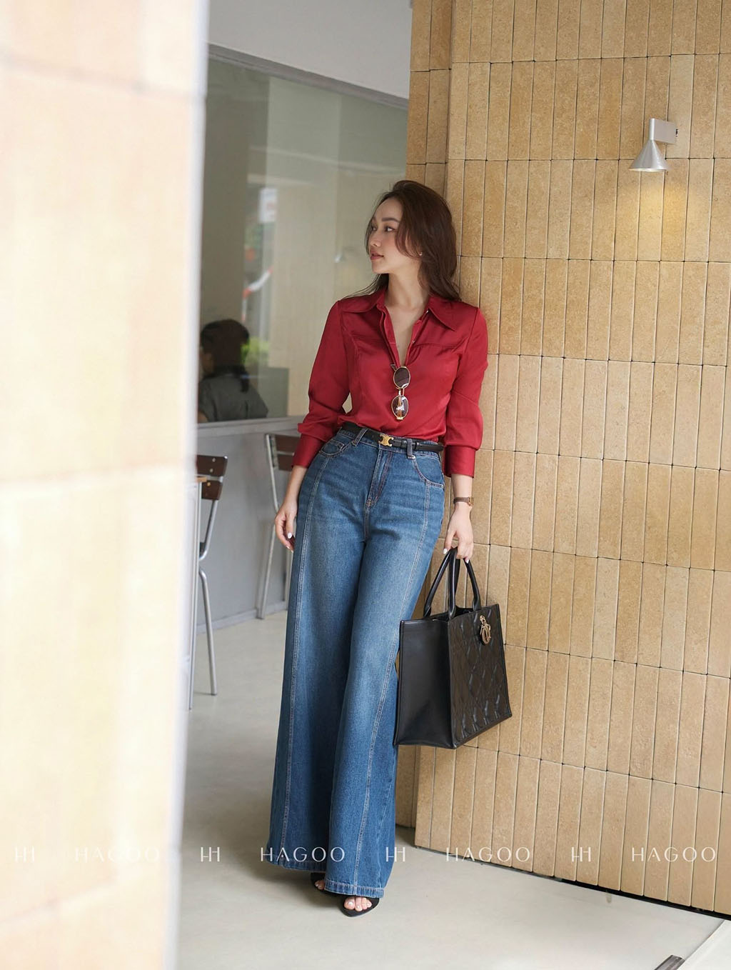 Áo sơ mi lụa can cầu ngực HAGOO_thumbnail_2
