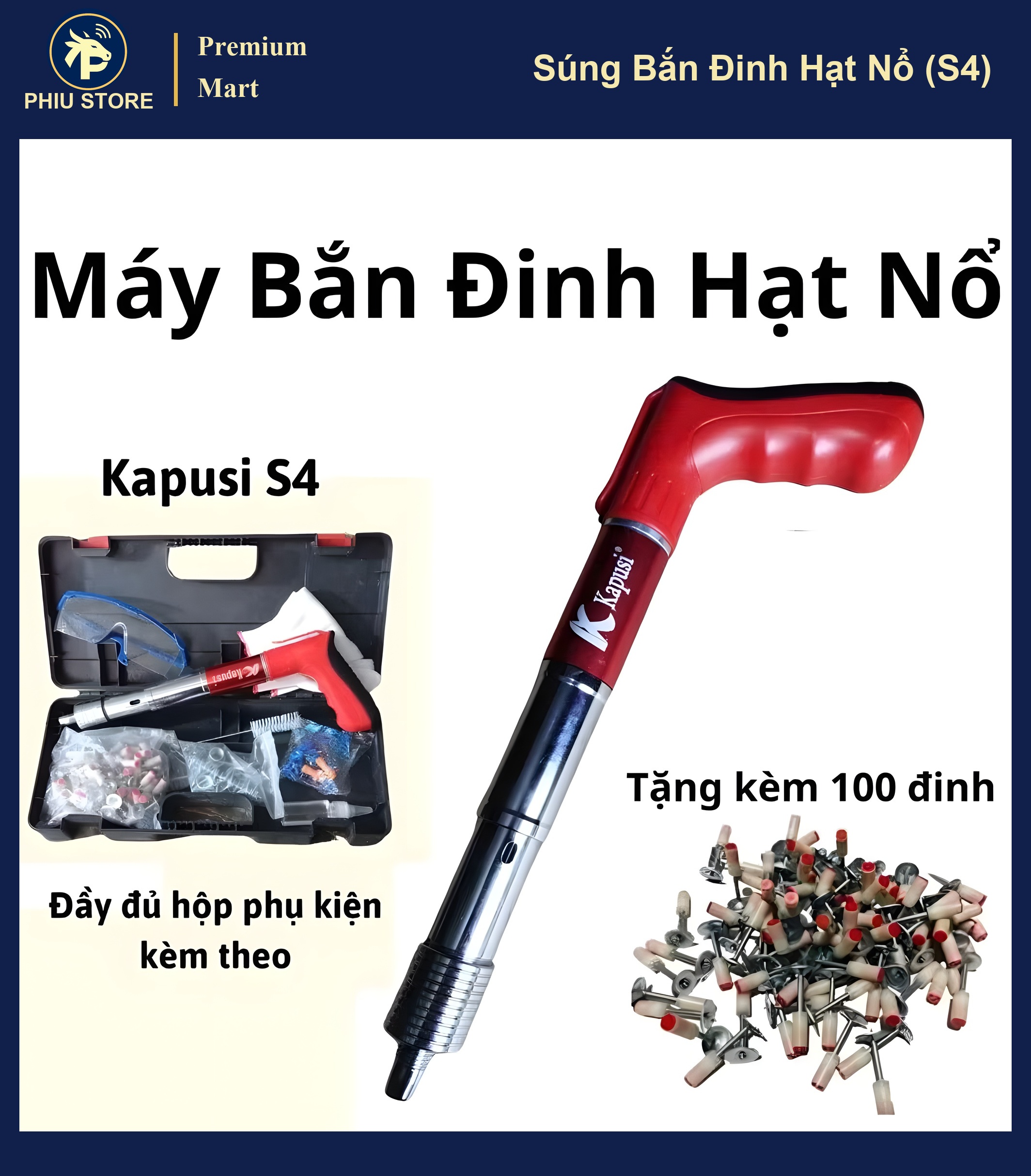 Súng Bắn Đinh Bê Tông Hạt Nổ S4 - Bắn Đinh Tường Gạch Không Cần Khoan, Tiện Lợi